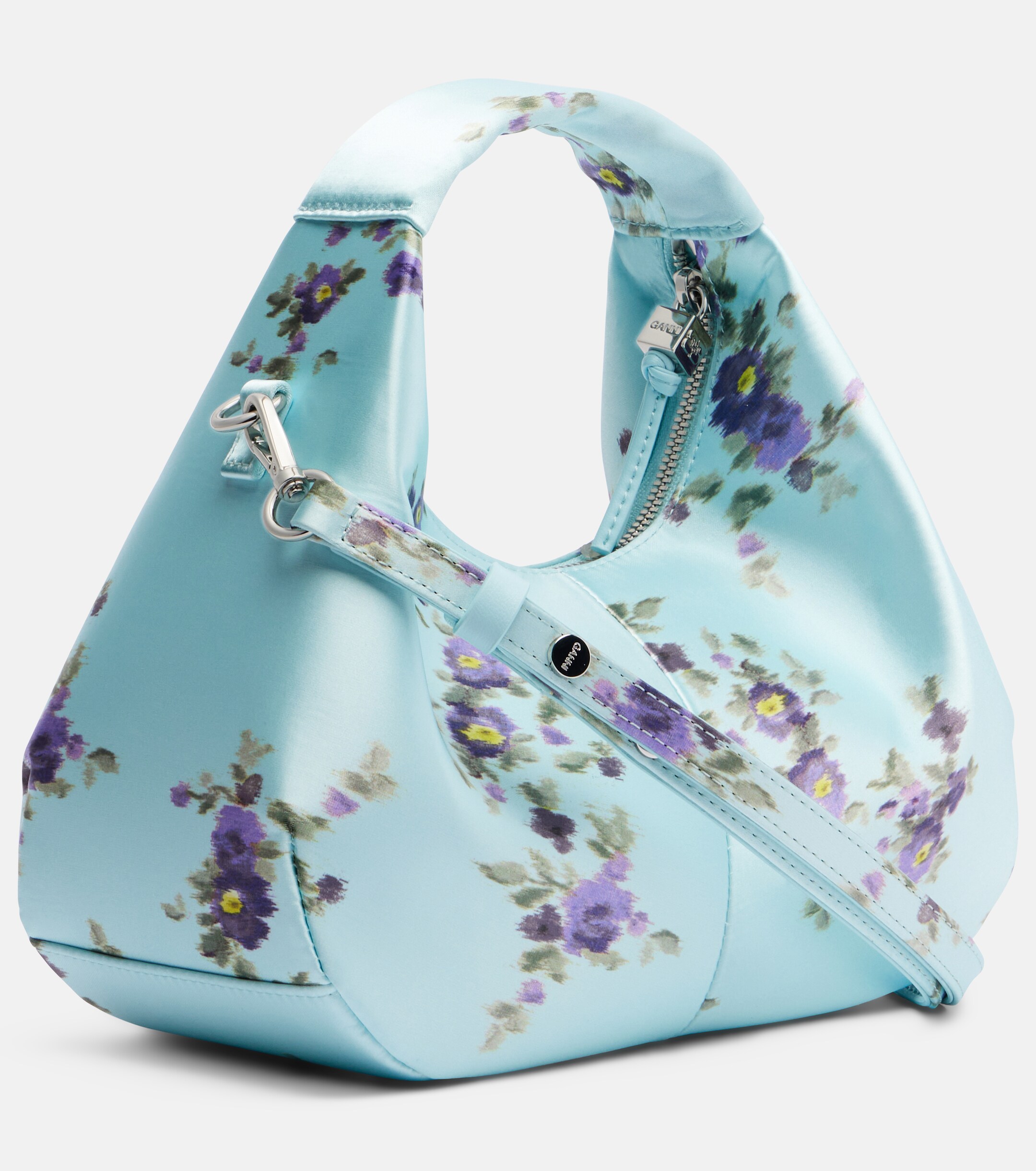 GANNI Mini floral satin top-handle bag