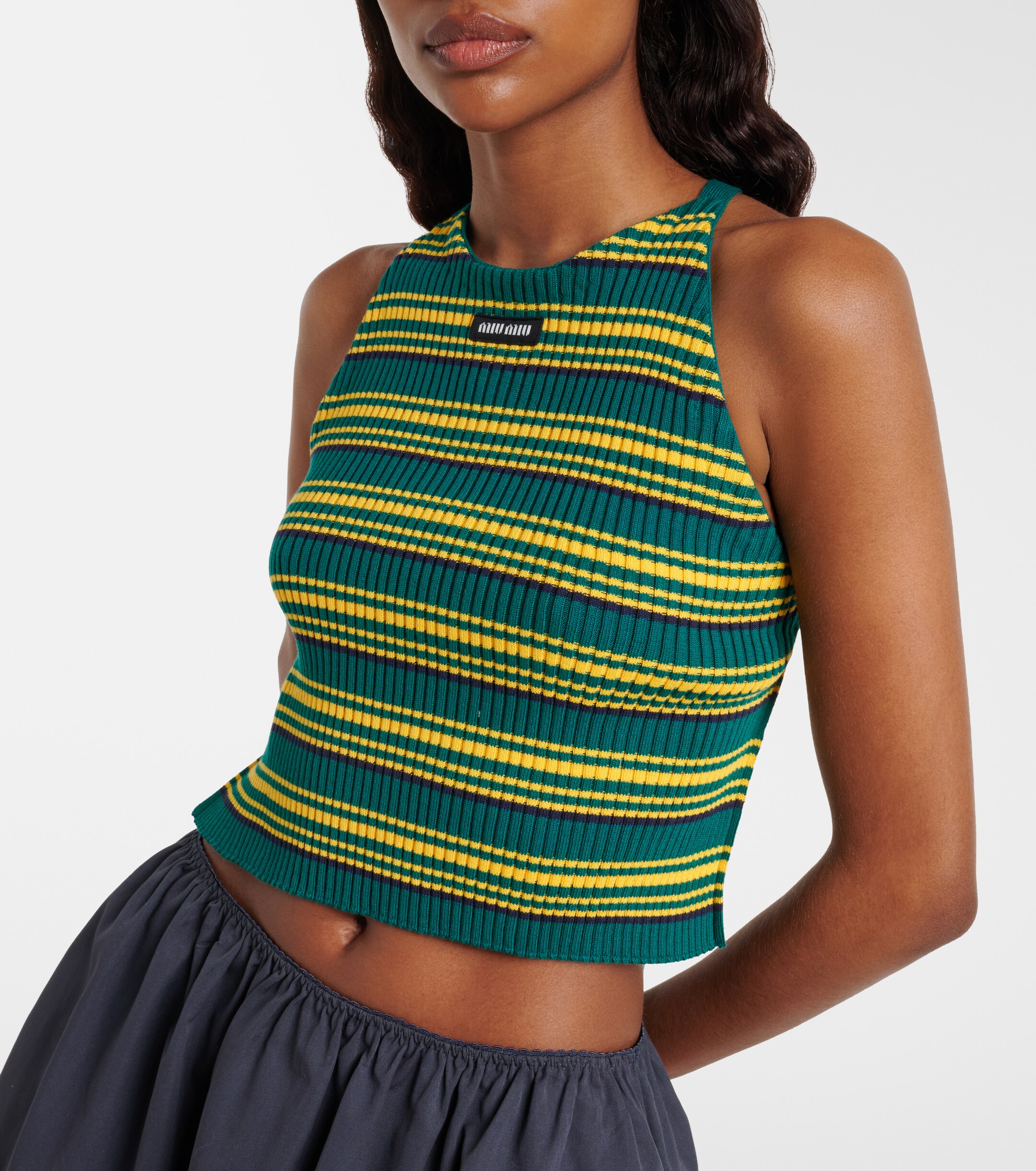 Miu Miu Miu Miu Ribbed-knit striped cotton-blend top