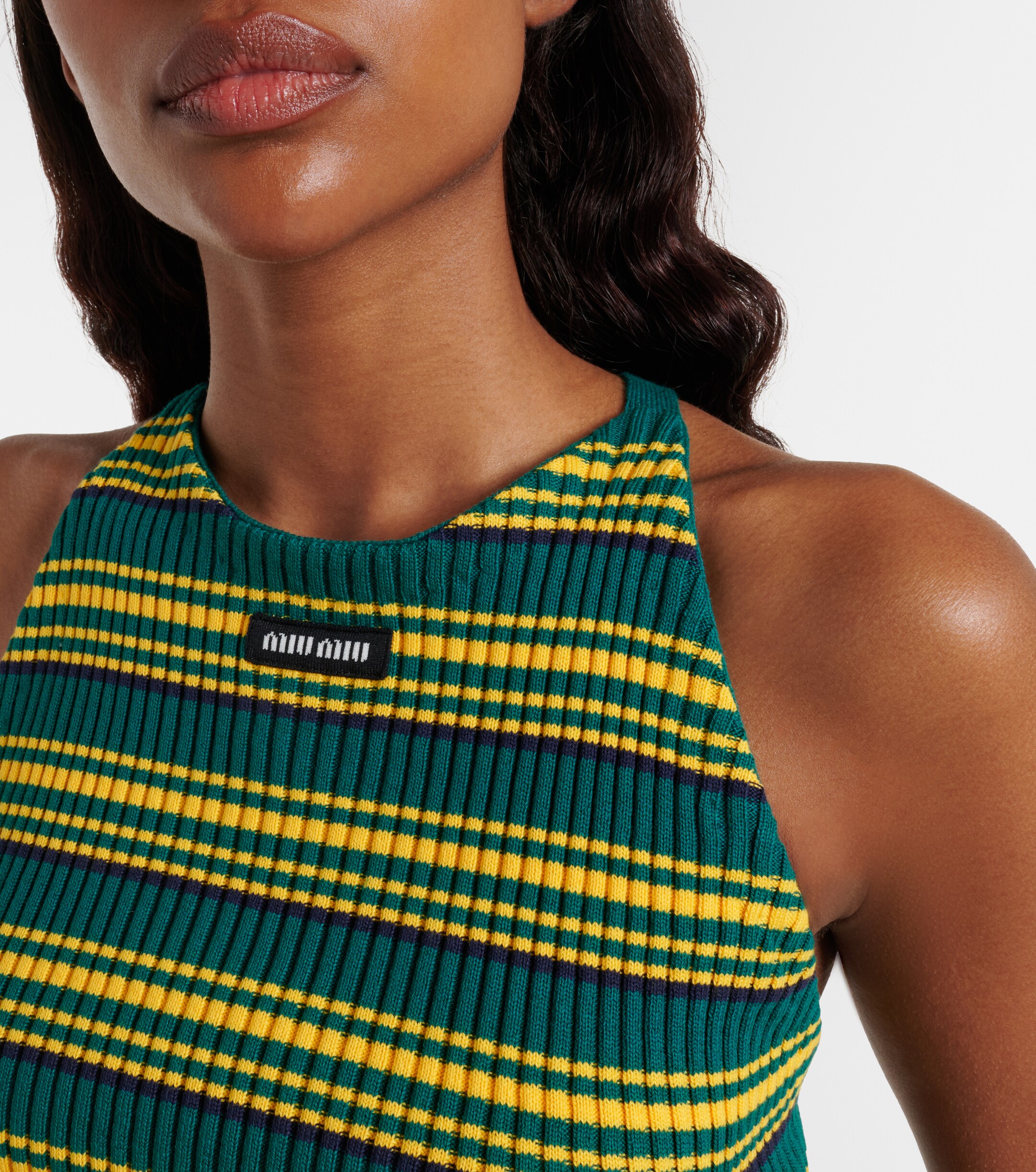 Miu Miu Miu Miu Ribbed-knit striped cotton-blend top