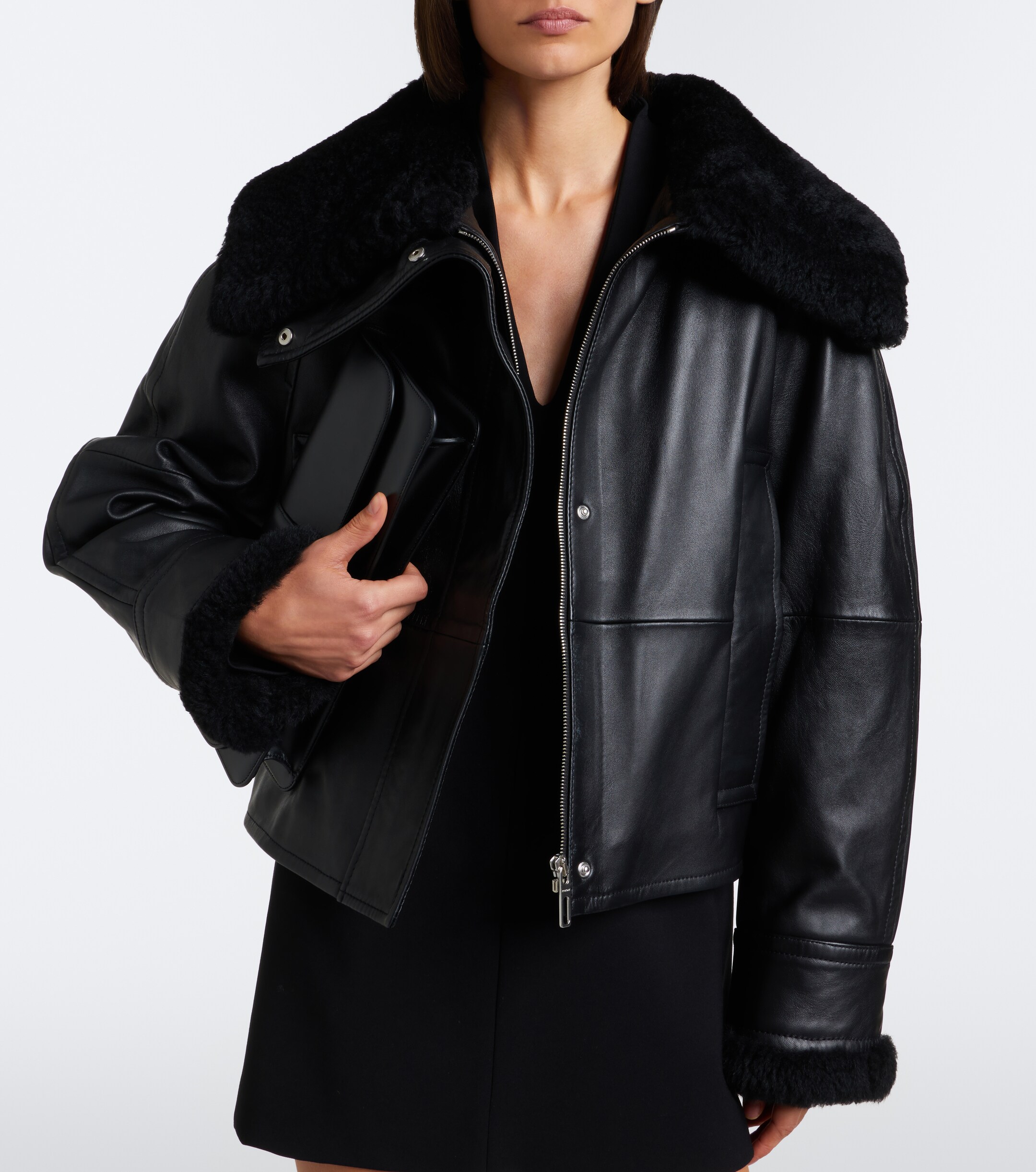 Sportmax Sportmax Padded shearling-trimmed leather jacket