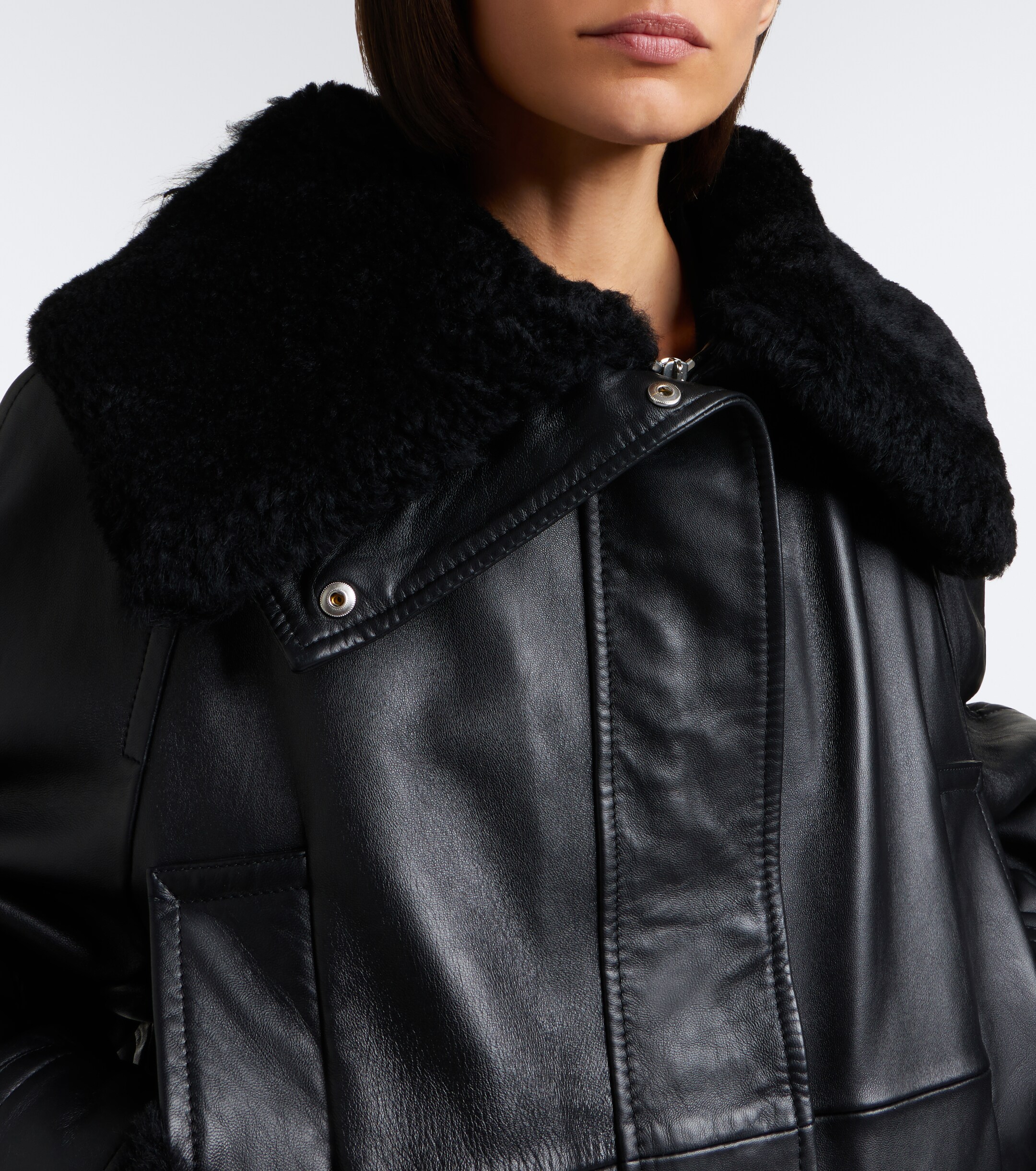 Sportmax Sportmax Padded shearling-trimmed leather jacket