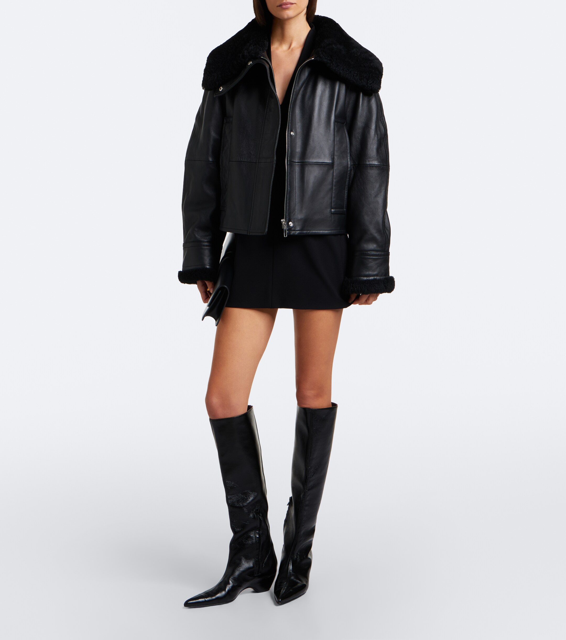 Sportmax Sportmax Padded shearling-trimmed leather jacket