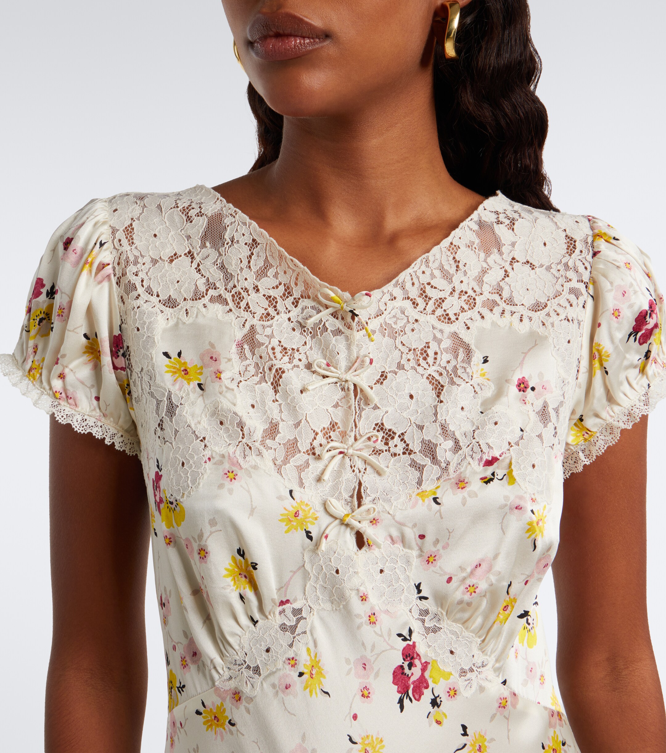 Dôen Dôen Elisaria floral lace-trimmed silk minidress