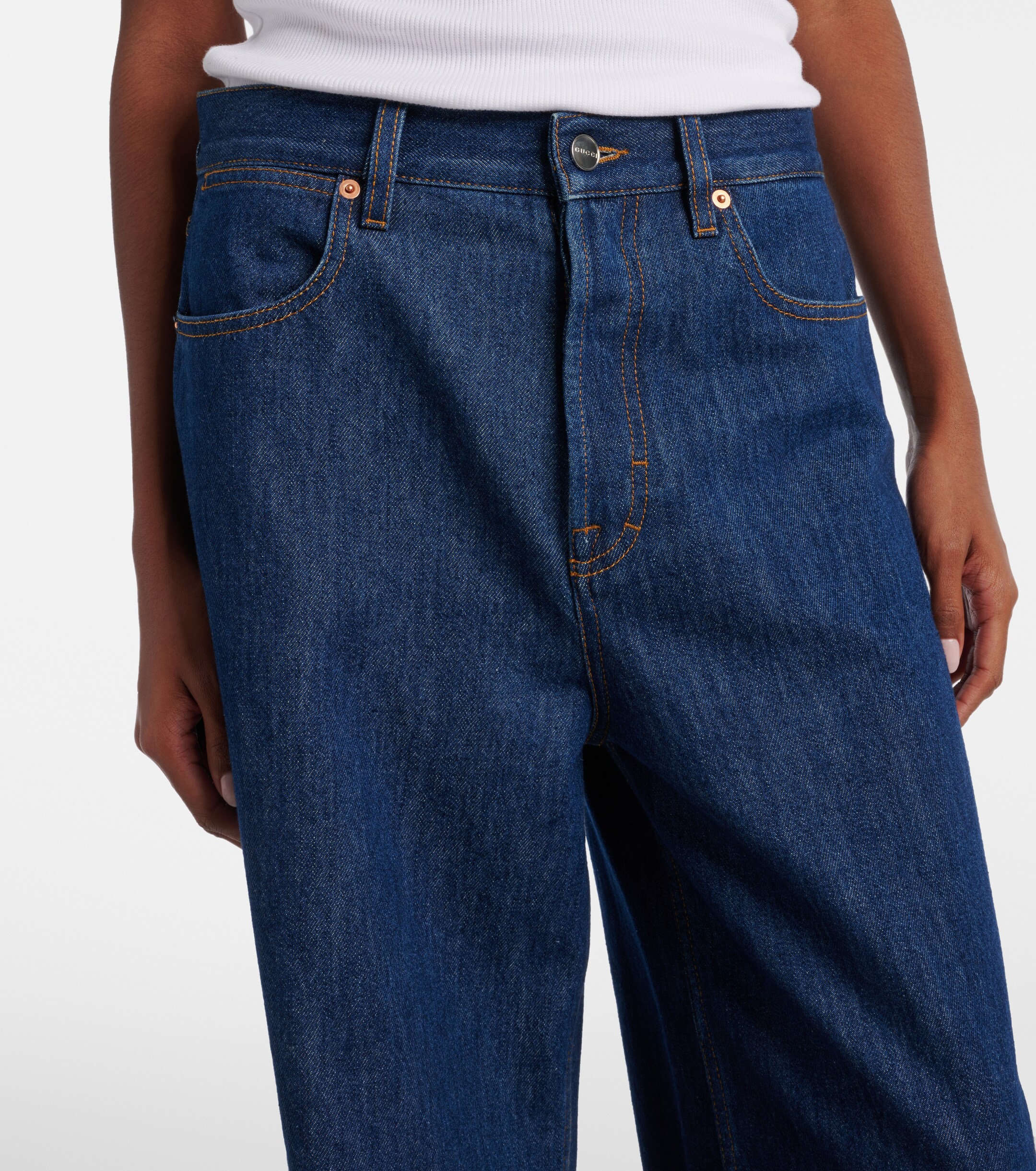 Gucci Leather-trimmed wide-leg jeans thumbnail