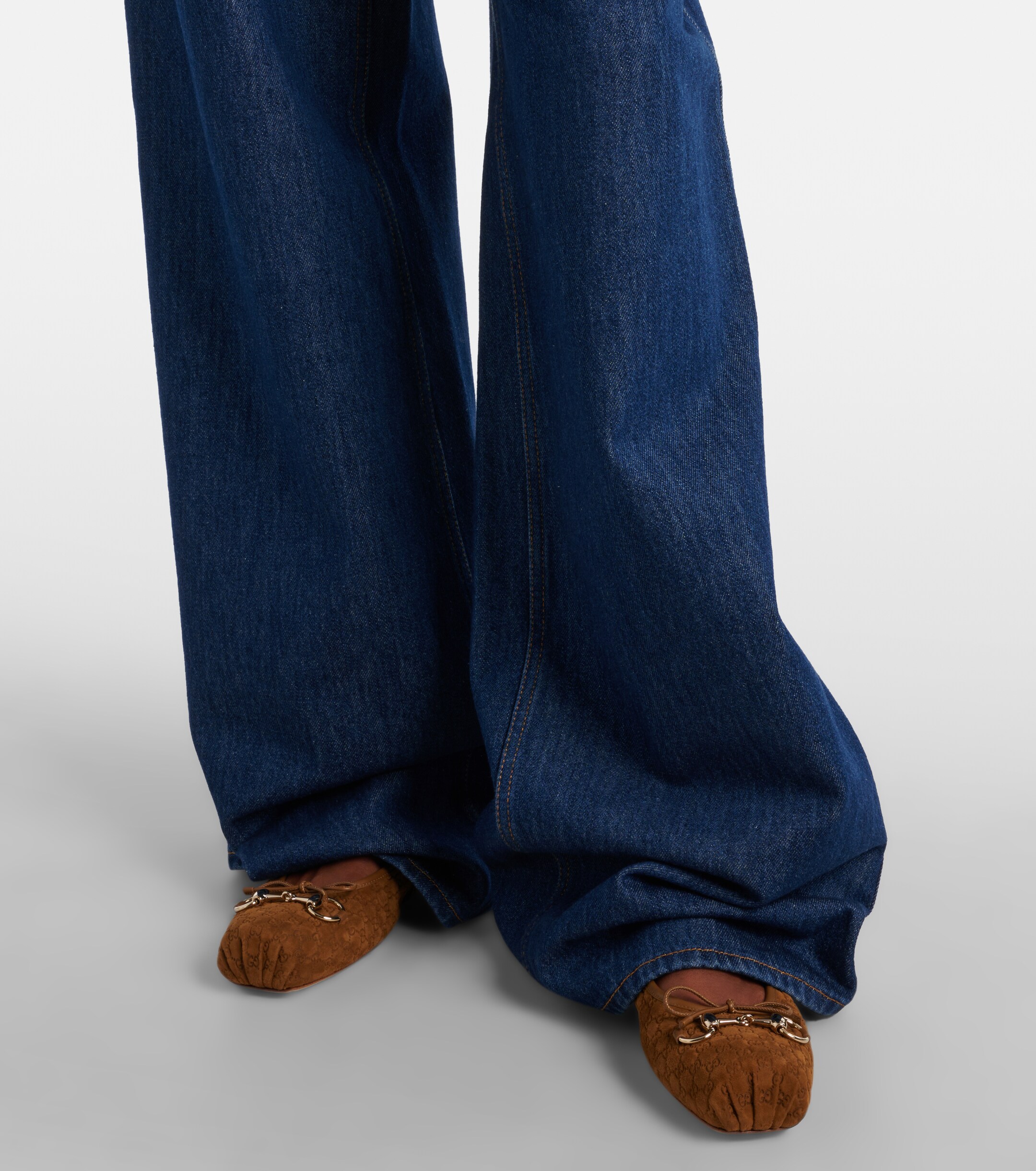 Gucci Leather-trimmed wide-leg jeans thumbnail