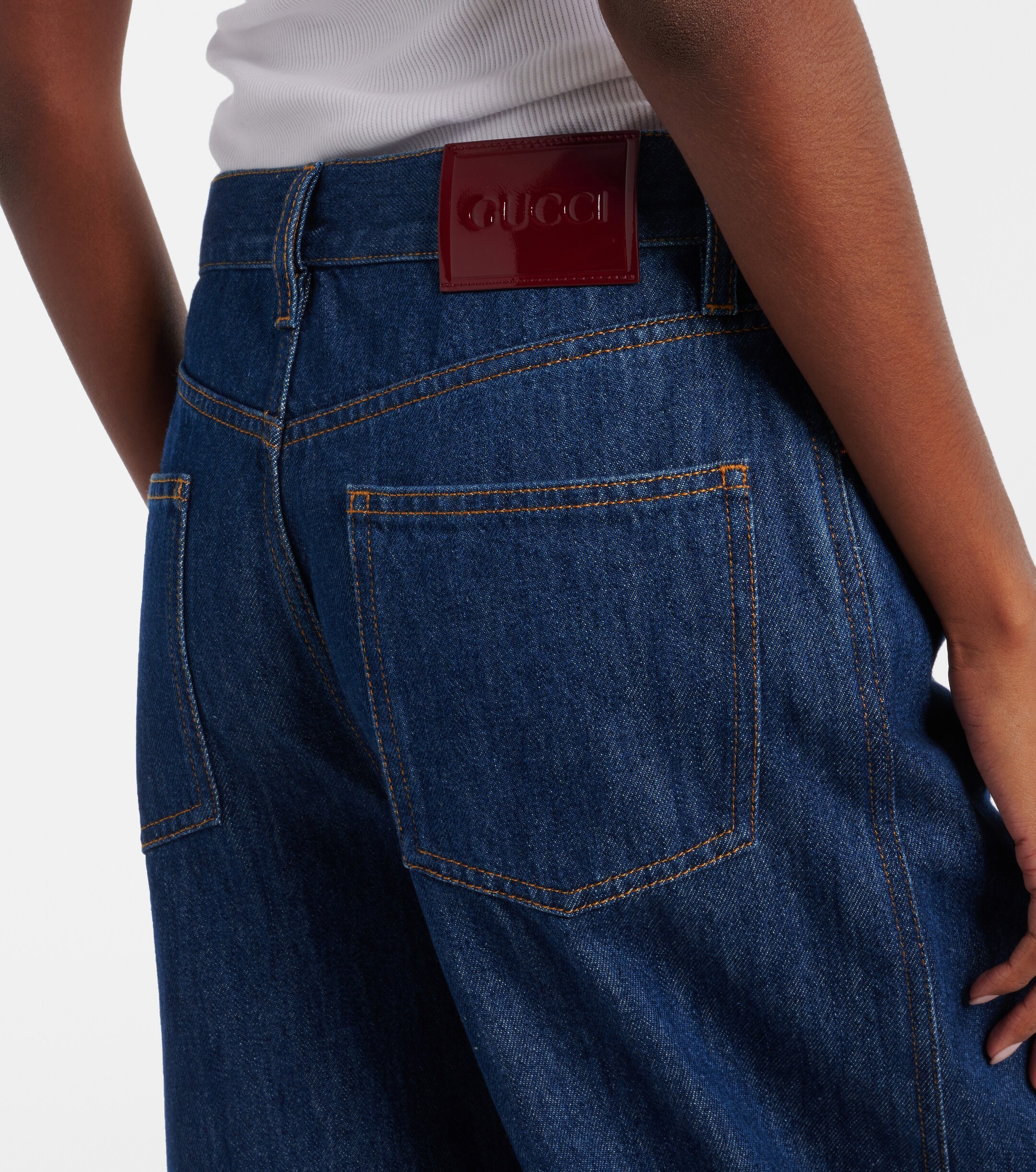 Gucci Leather-trimmed wide-leg jeans thumbnail