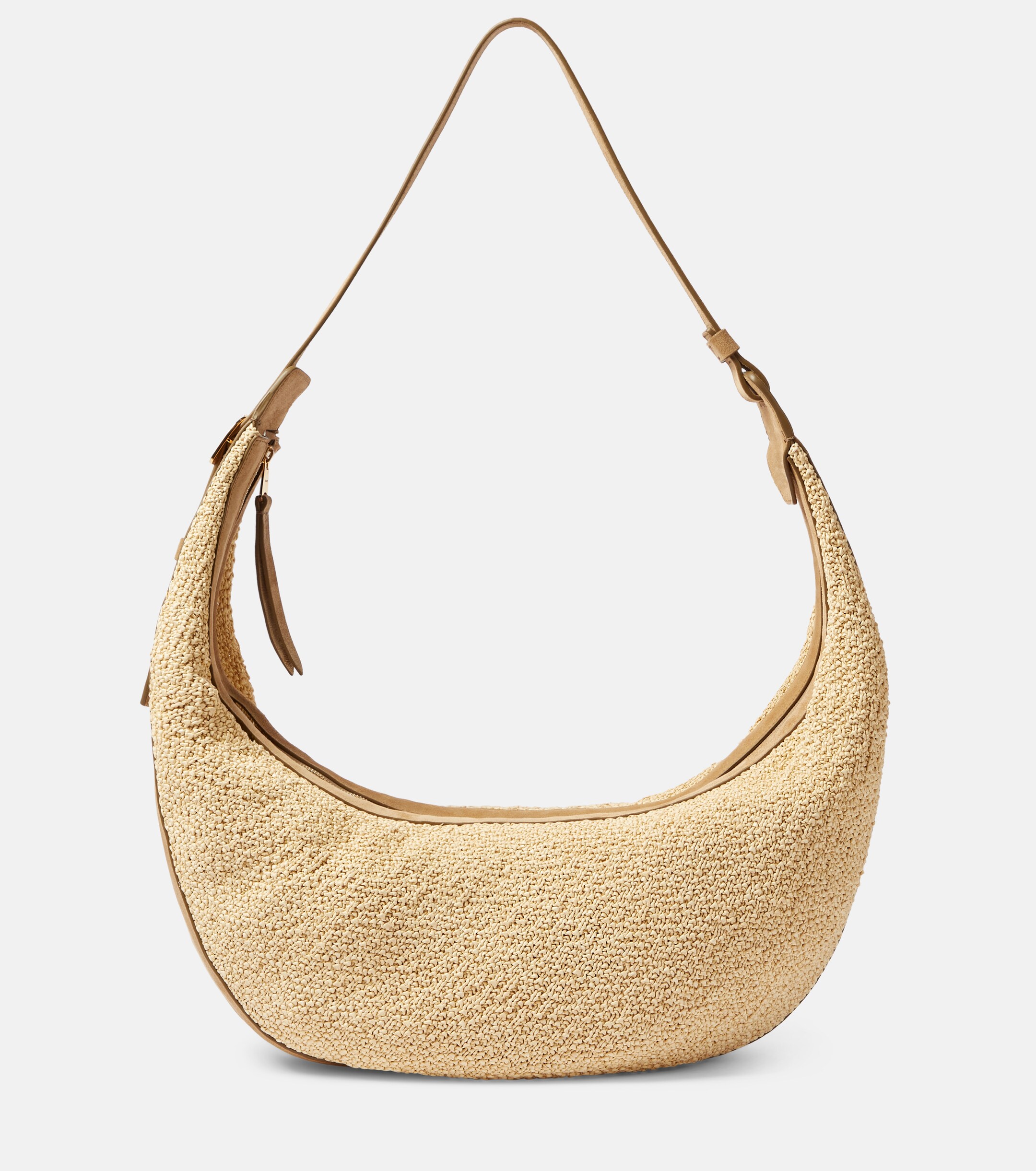 KHAITE Augustina suede-trimmed raffia shoulder bag