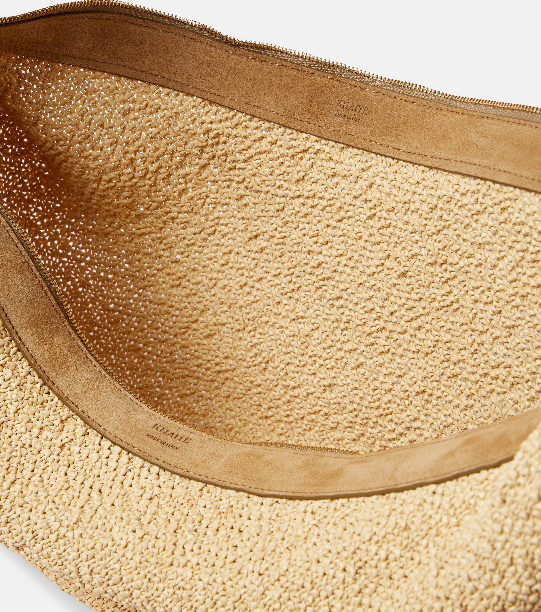 KHAITE Augustina suede-trimmed raffia shoulder bag