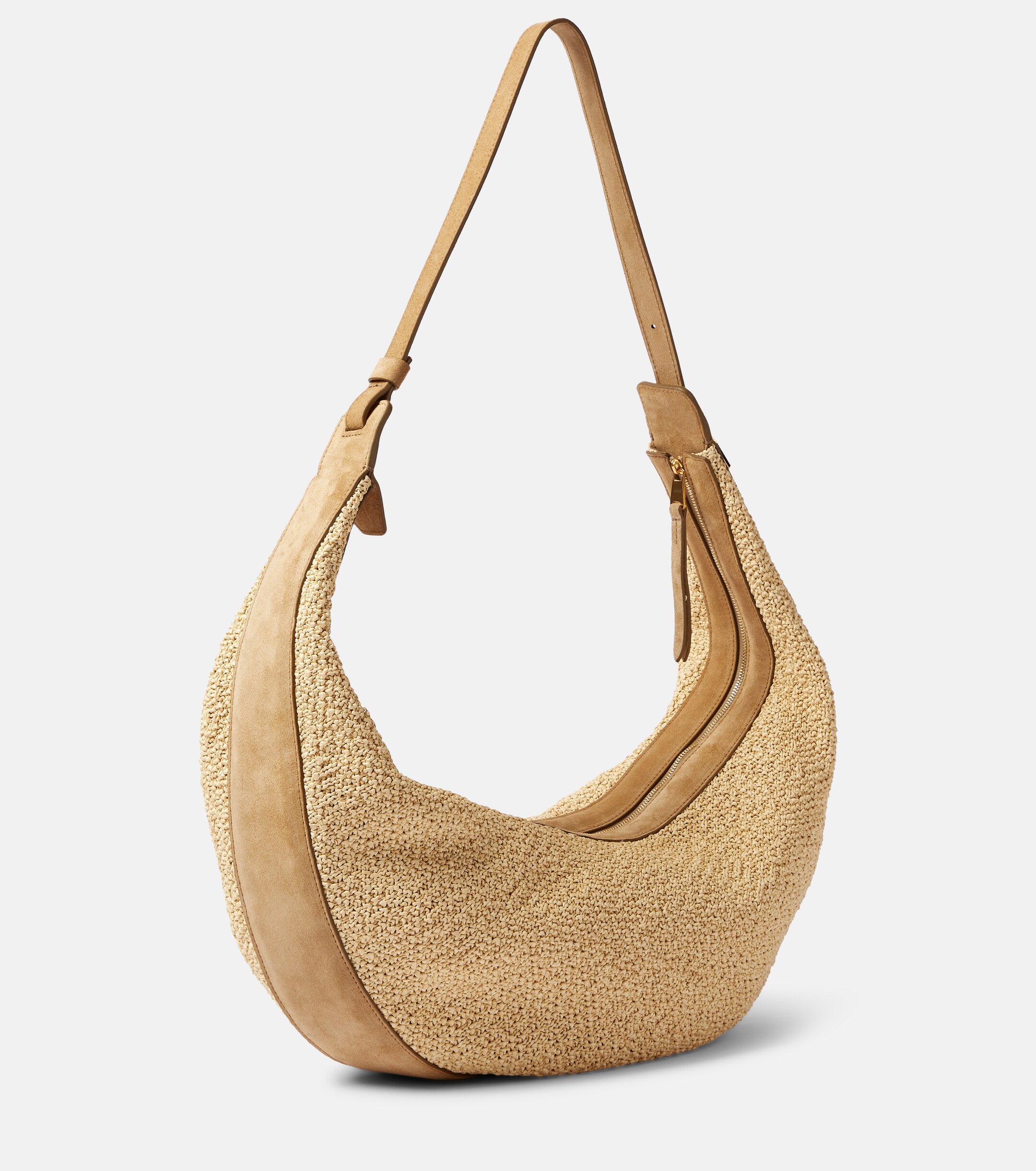 KHAITE Augustina suede-trimmed raffia shoulder bag