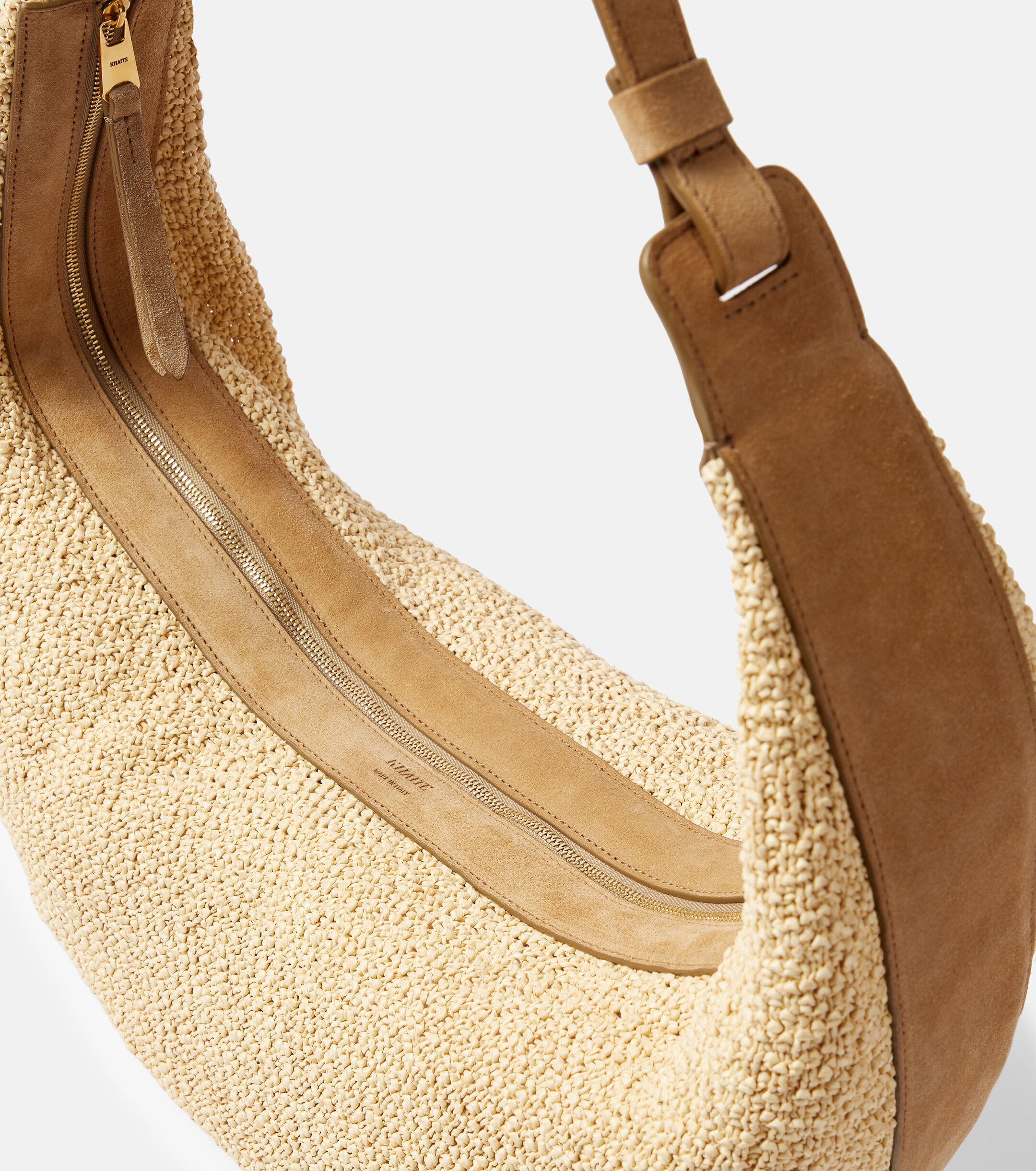 KHAITE Augustina suede-trimmed raffia shoulder bag