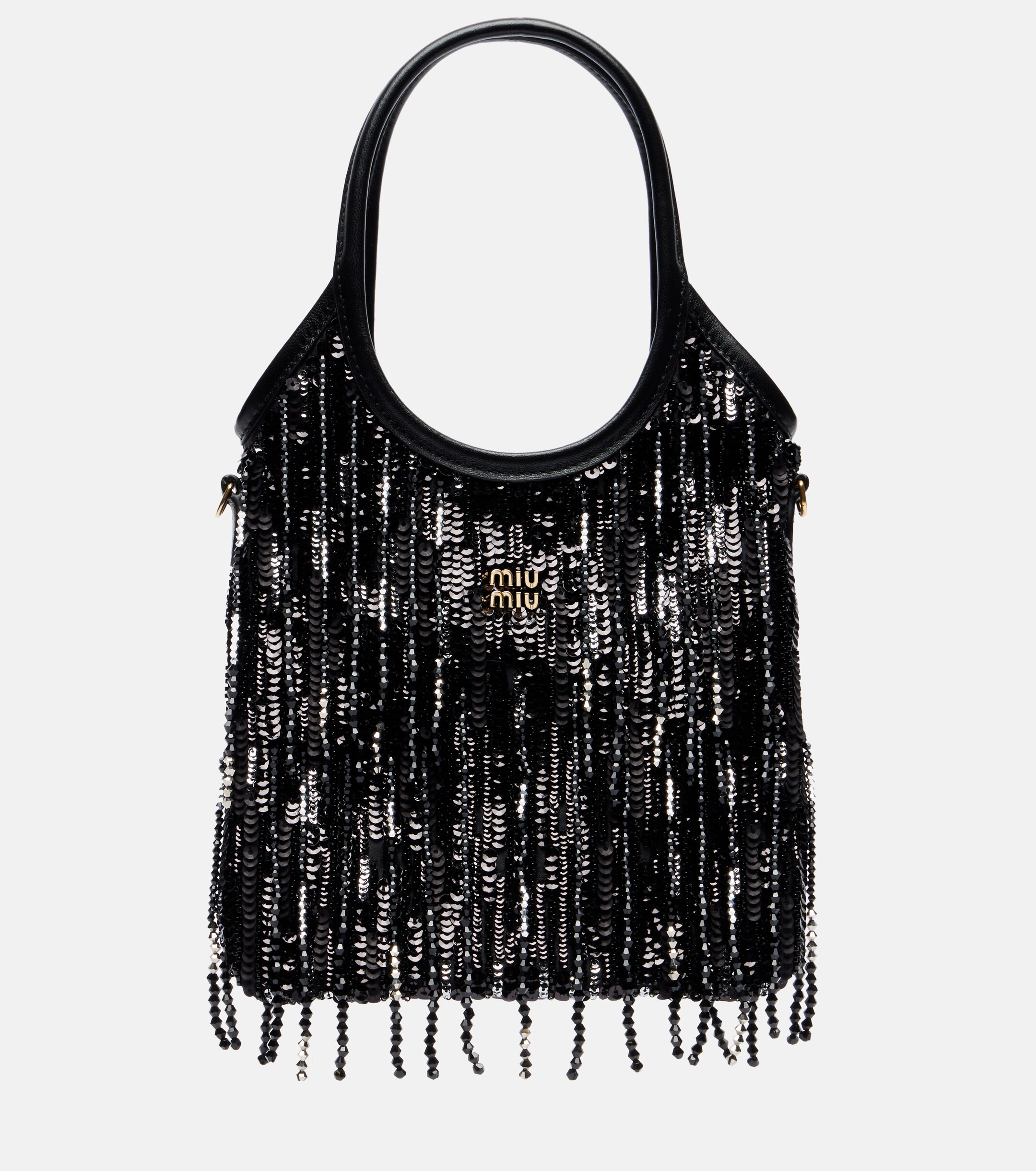 Miu Miu Ivy embellished fringed satin shopper