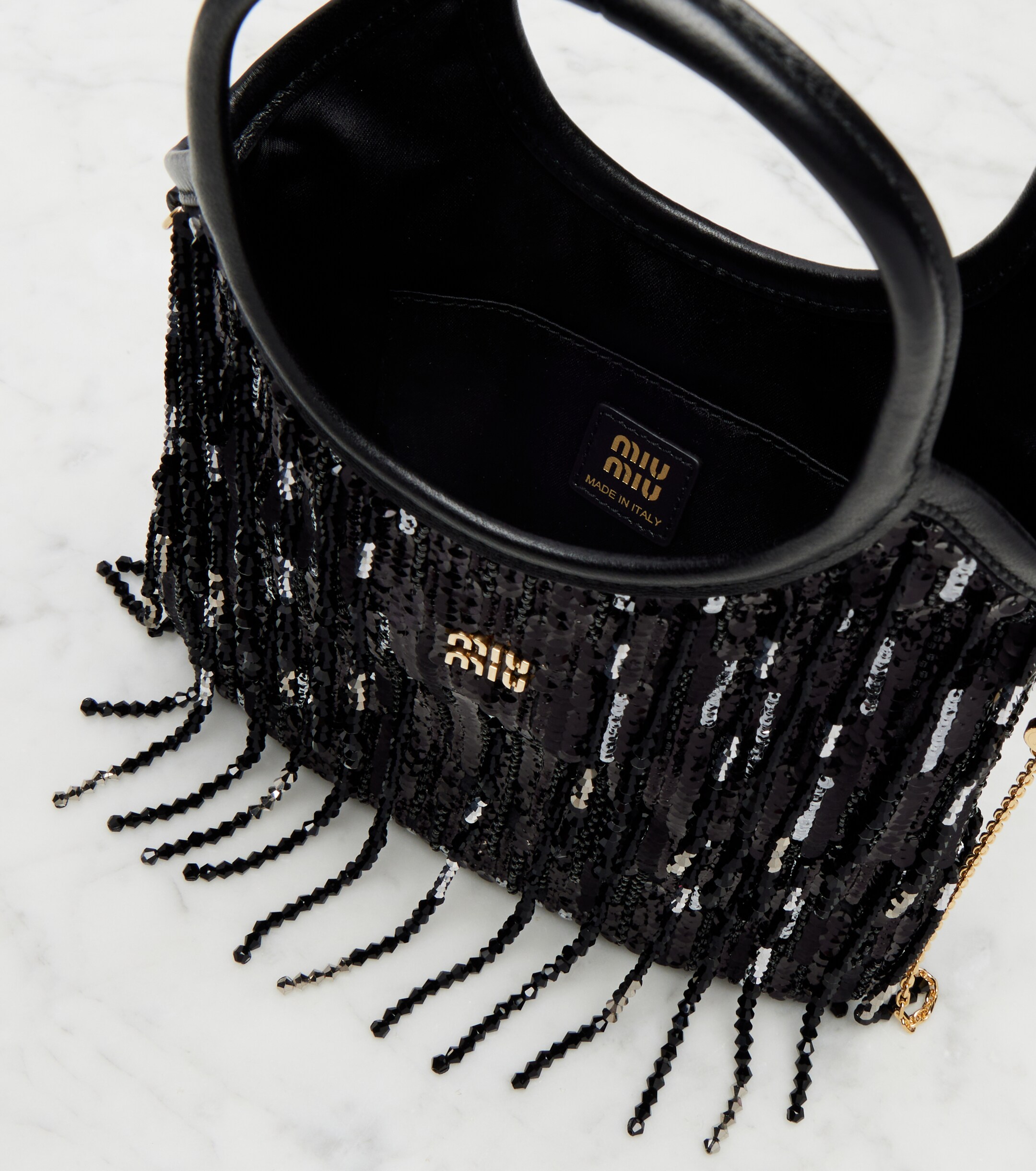 Miu Miu Ivy embellished fringed satin shopper