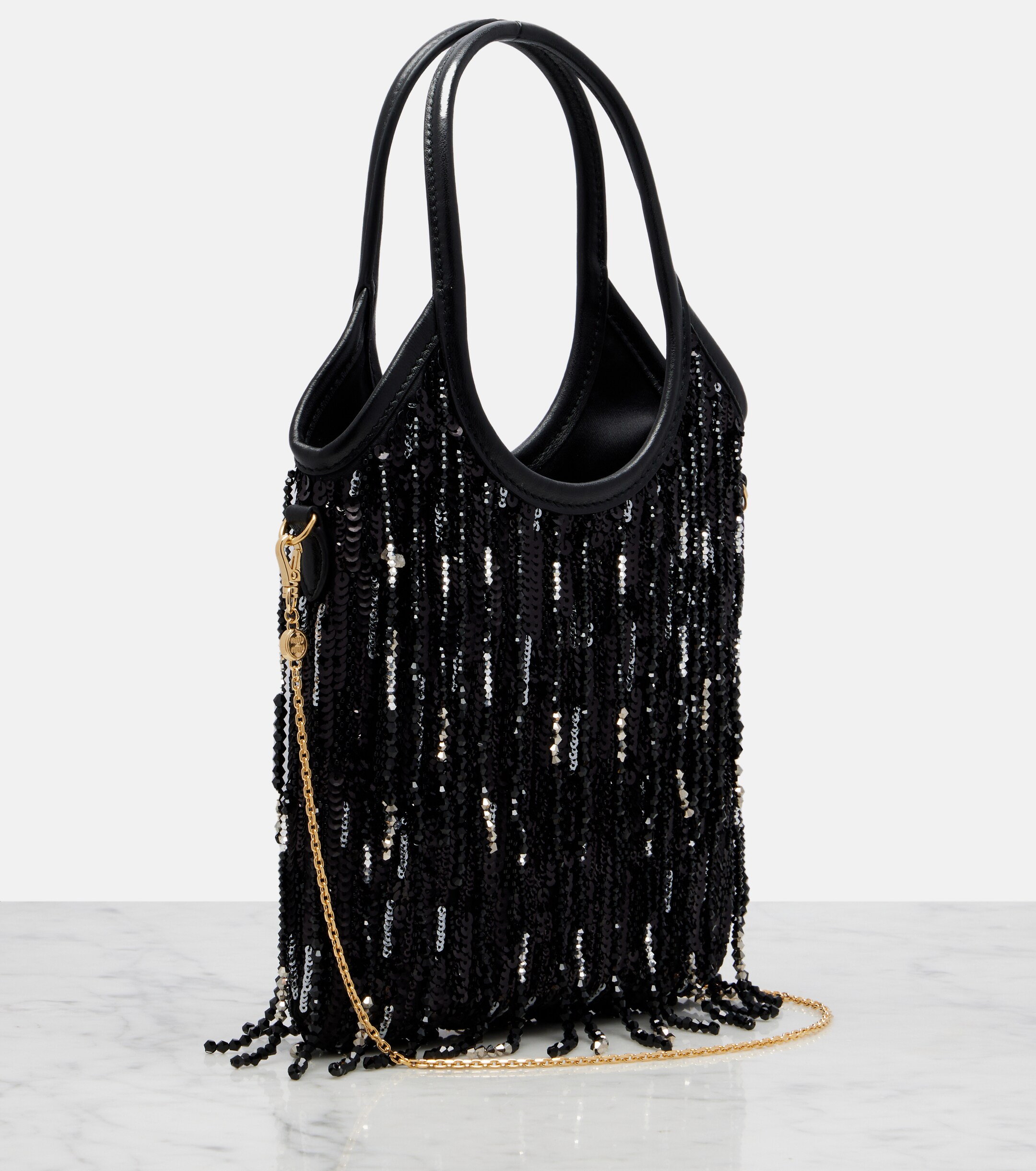 Miu Miu Ivy embellished fringed satin shopper