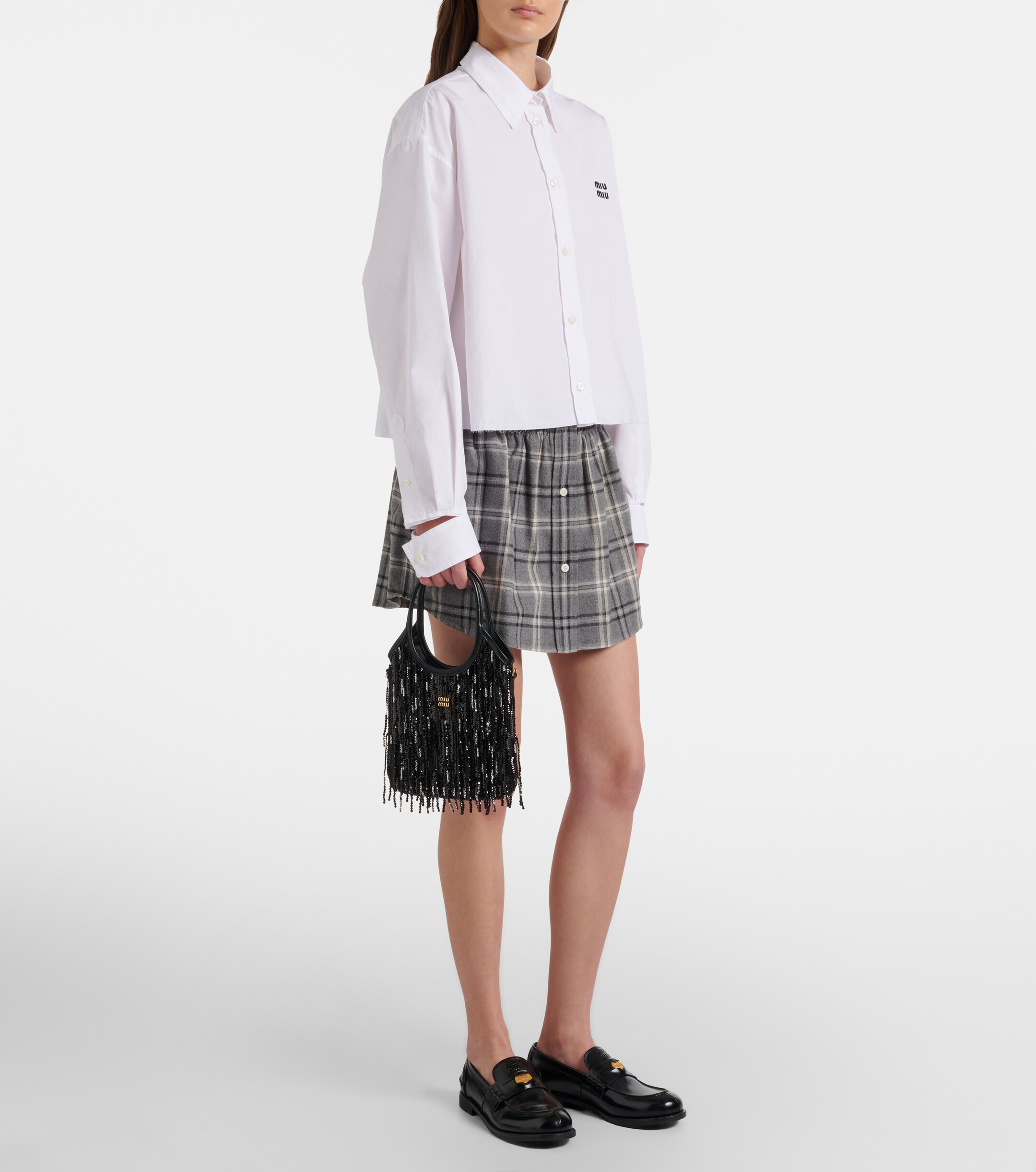 Miu Miu Ivy embellished fringed satin shopper