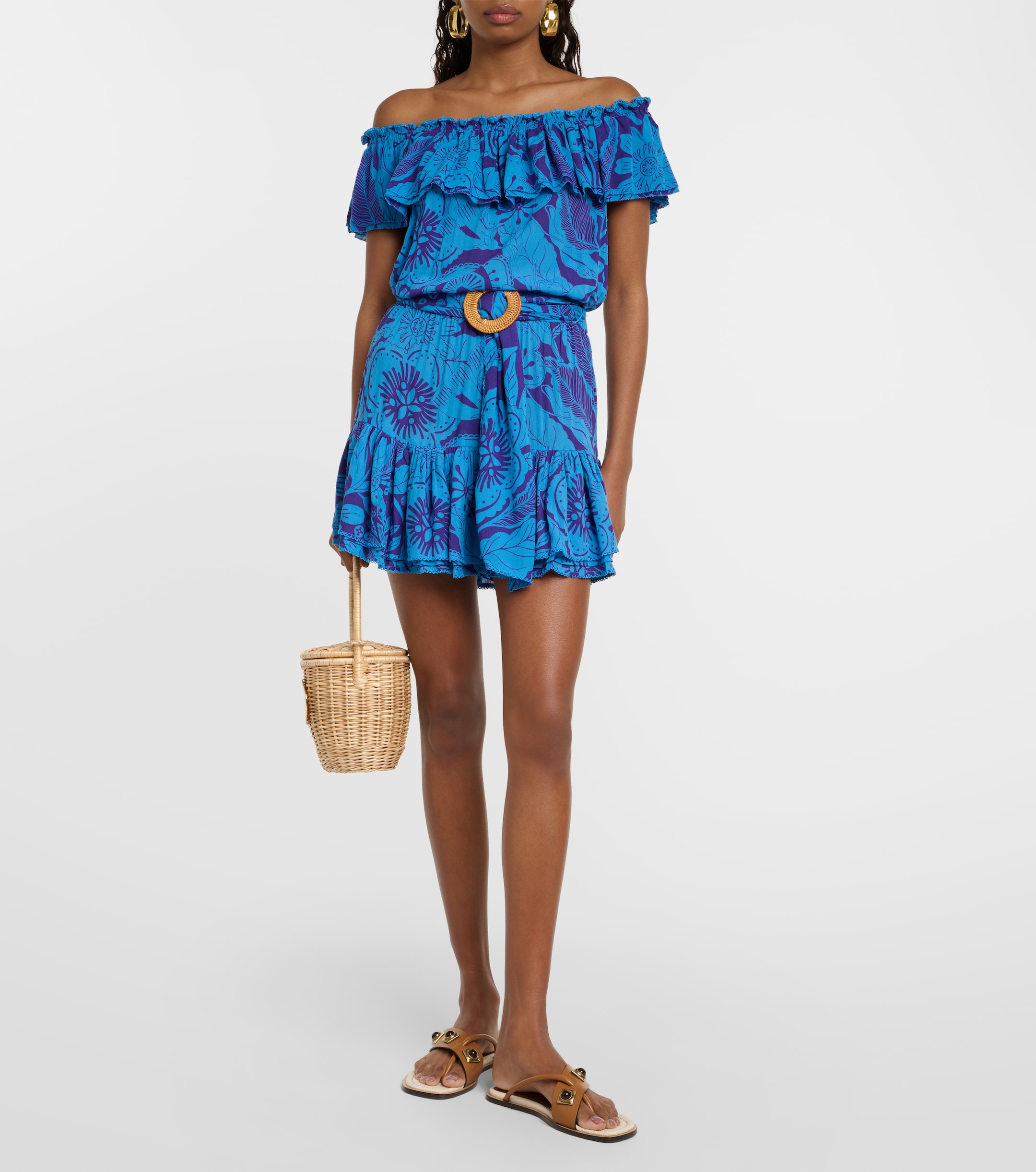 Poupette St Barth Bella printed off-shoulder minidress
