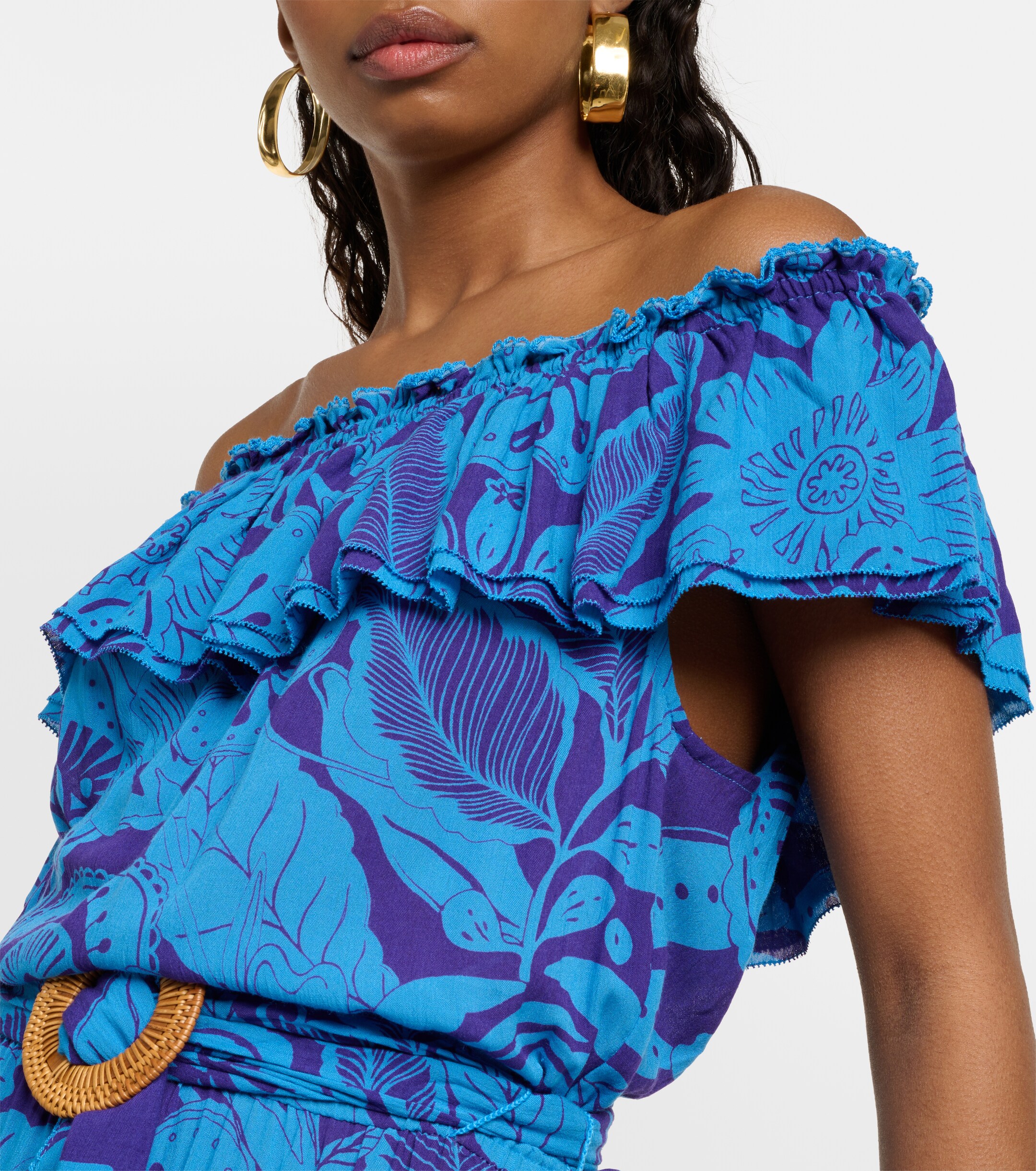 Poupette St Barth Bella printed off-shoulder minidress