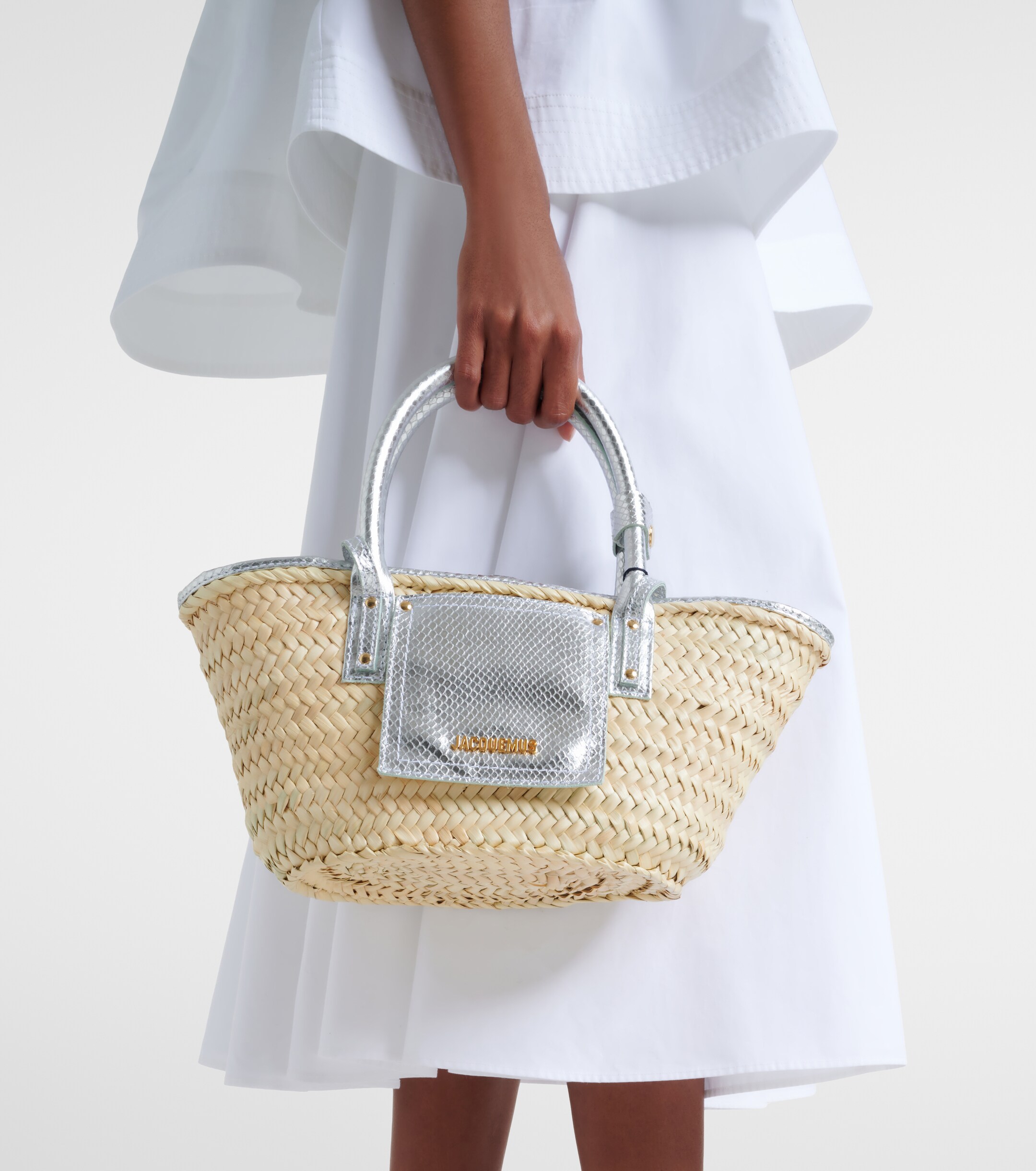 Jacquemus Soli Small croc-effect raffia basket bag