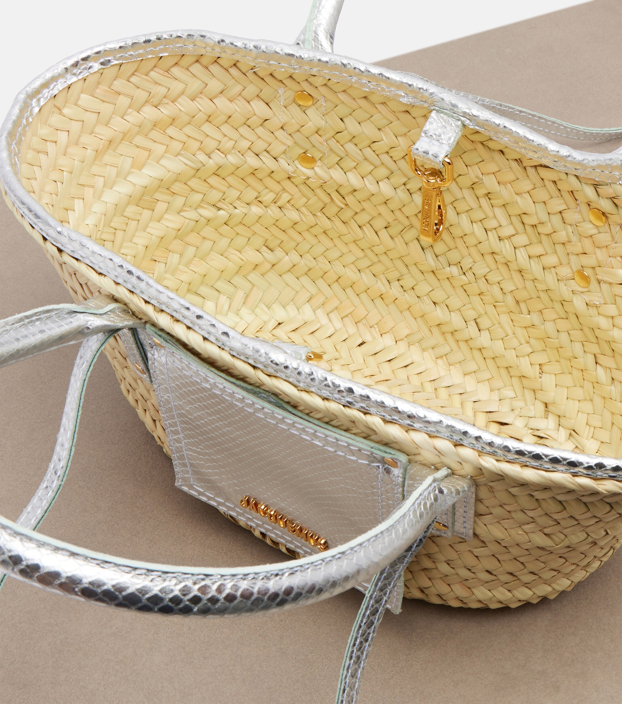 Jacquemus Soli Small croc-effect raffia basket bag