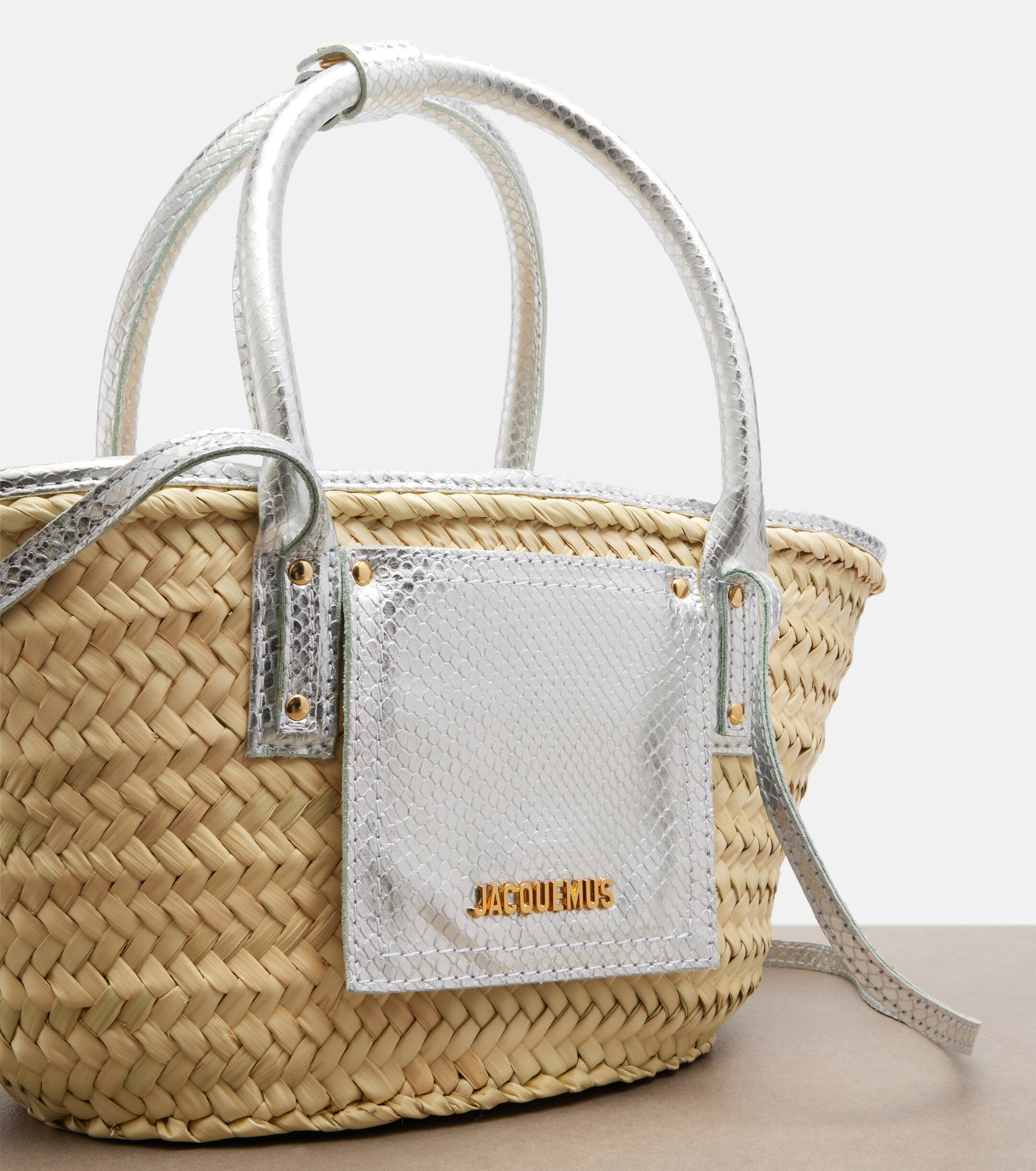Jacquemus Soli Small croc-effect raffia basket bag