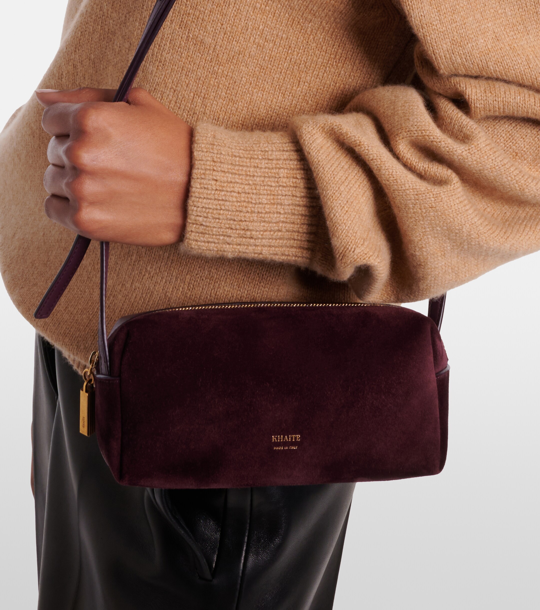 KHAITE Kye suede and leather shoulder bag