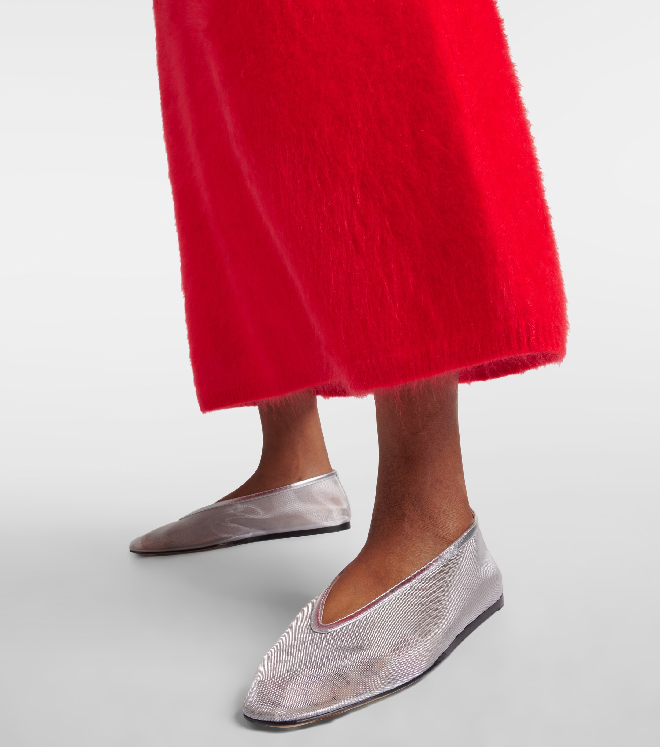 LE MONDE BERYL Luna leather-trimmed mesh ballet flats