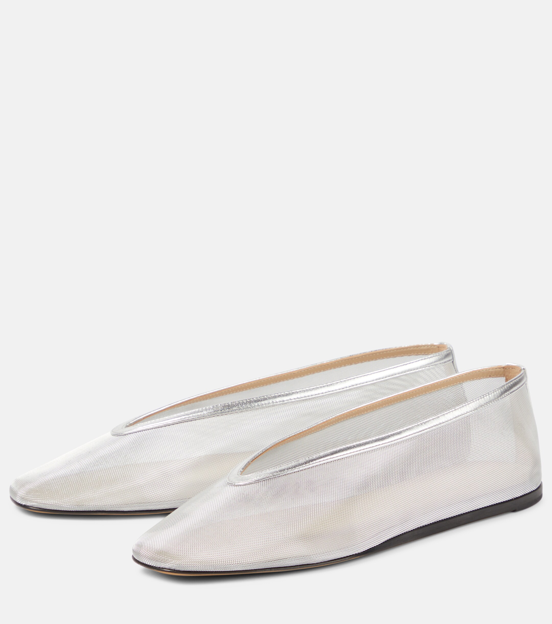 LE MONDE BERYL Luna leather-trimmed mesh ballet flats