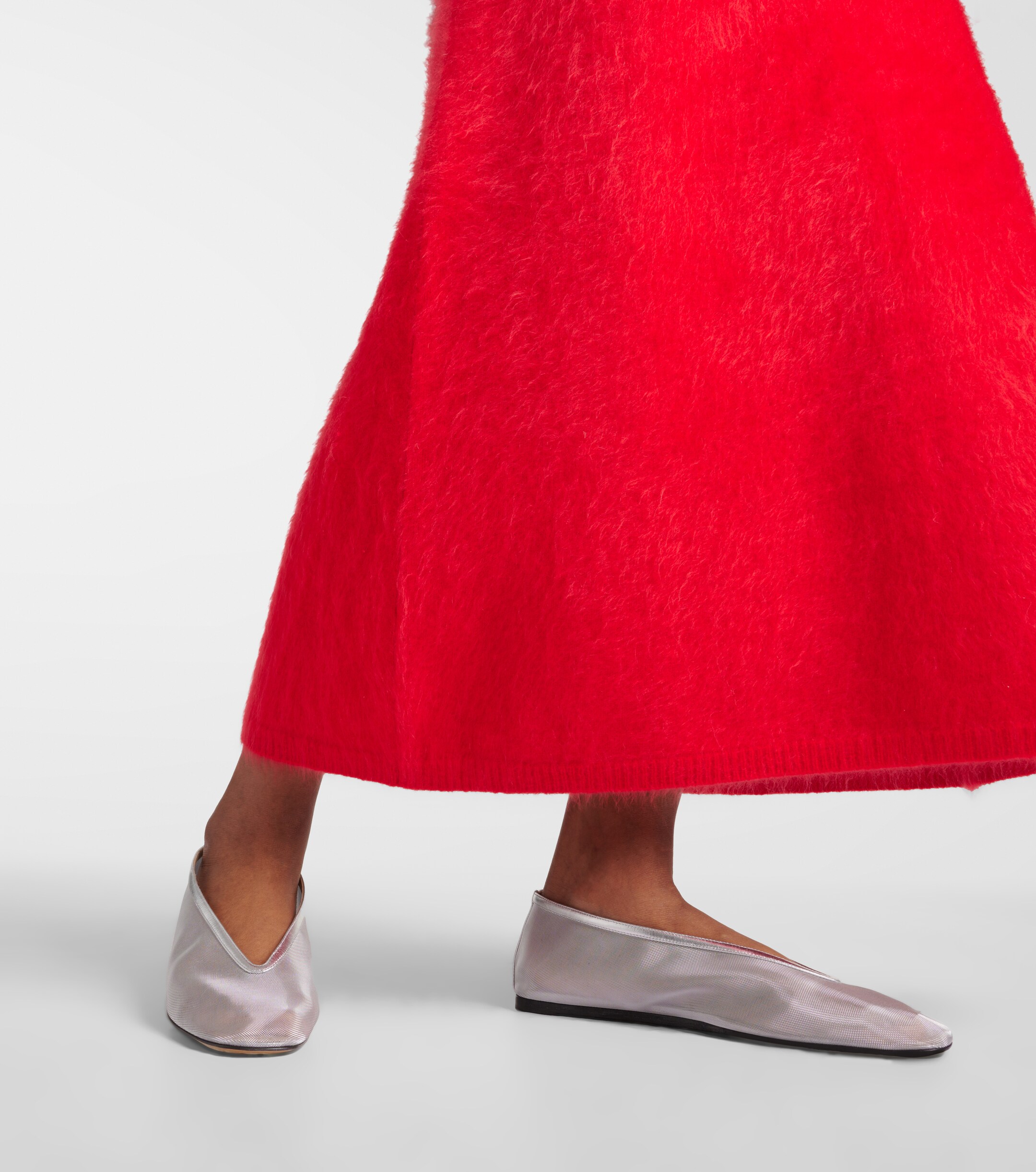 LE MONDE BERYL Luna leather-trimmed mesh ballet flats