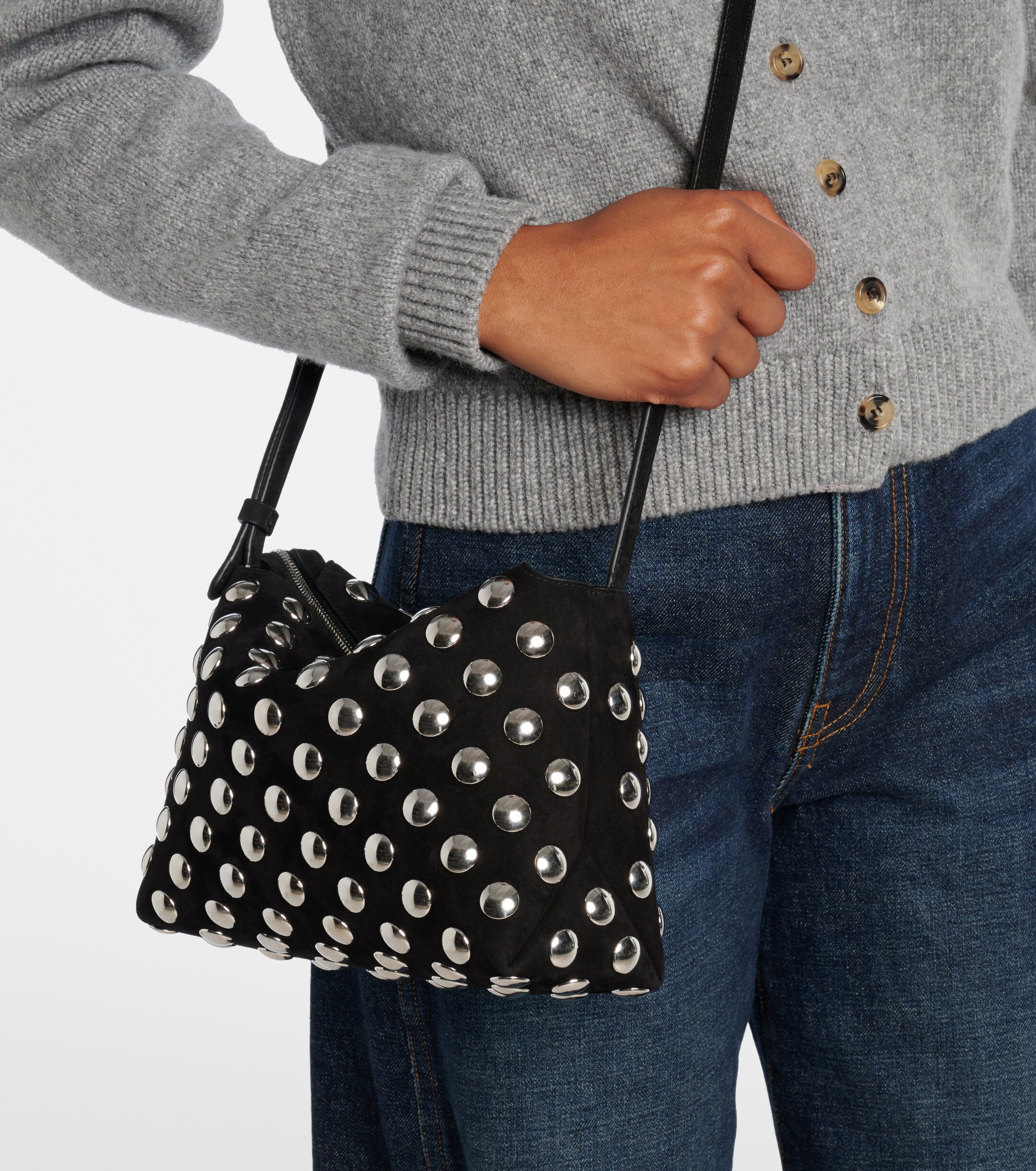 KHAITE Lina Medium studded suede crossbody bag