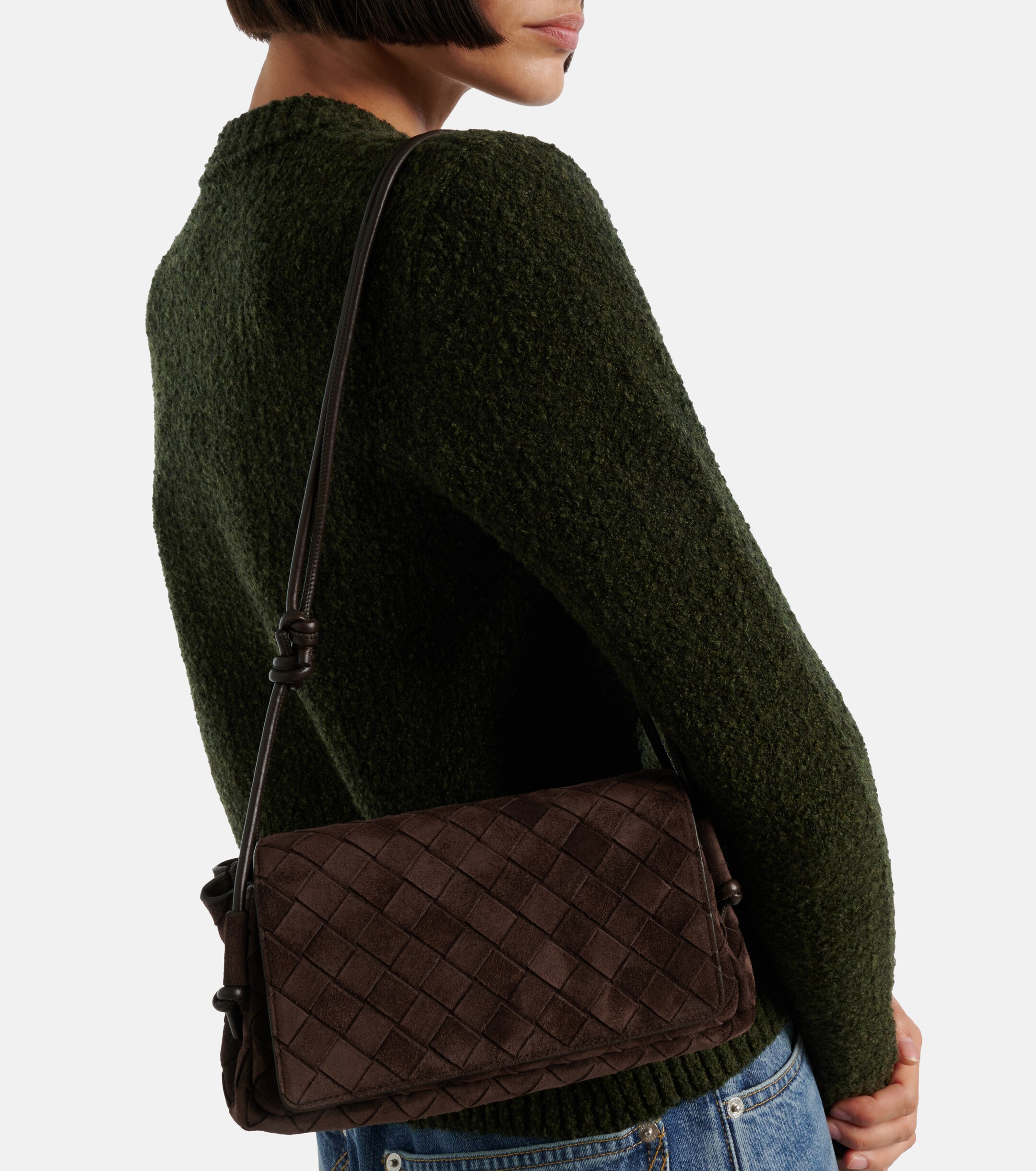 Bottega Veneta Notturno Intrecciato suede crossbody bag