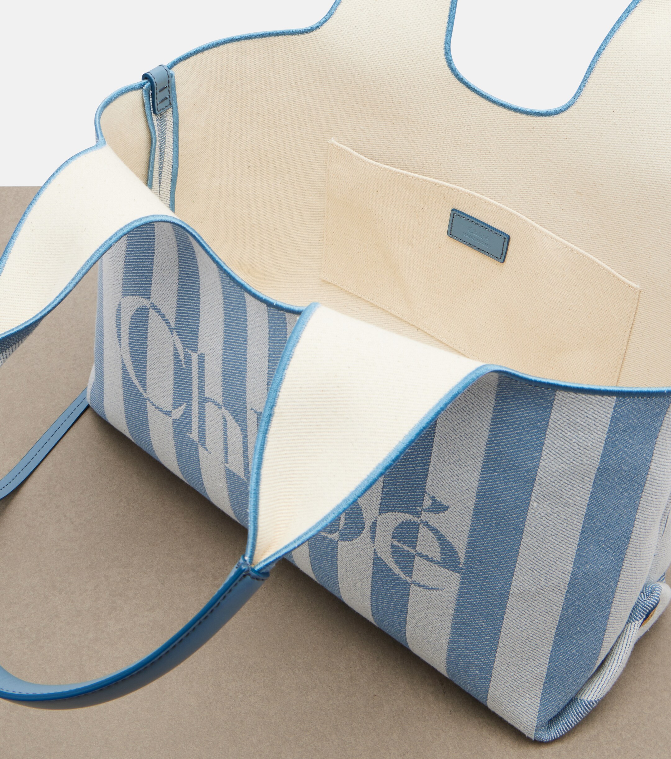 Chloé Chloé Stripy Large logo canvas tote bag