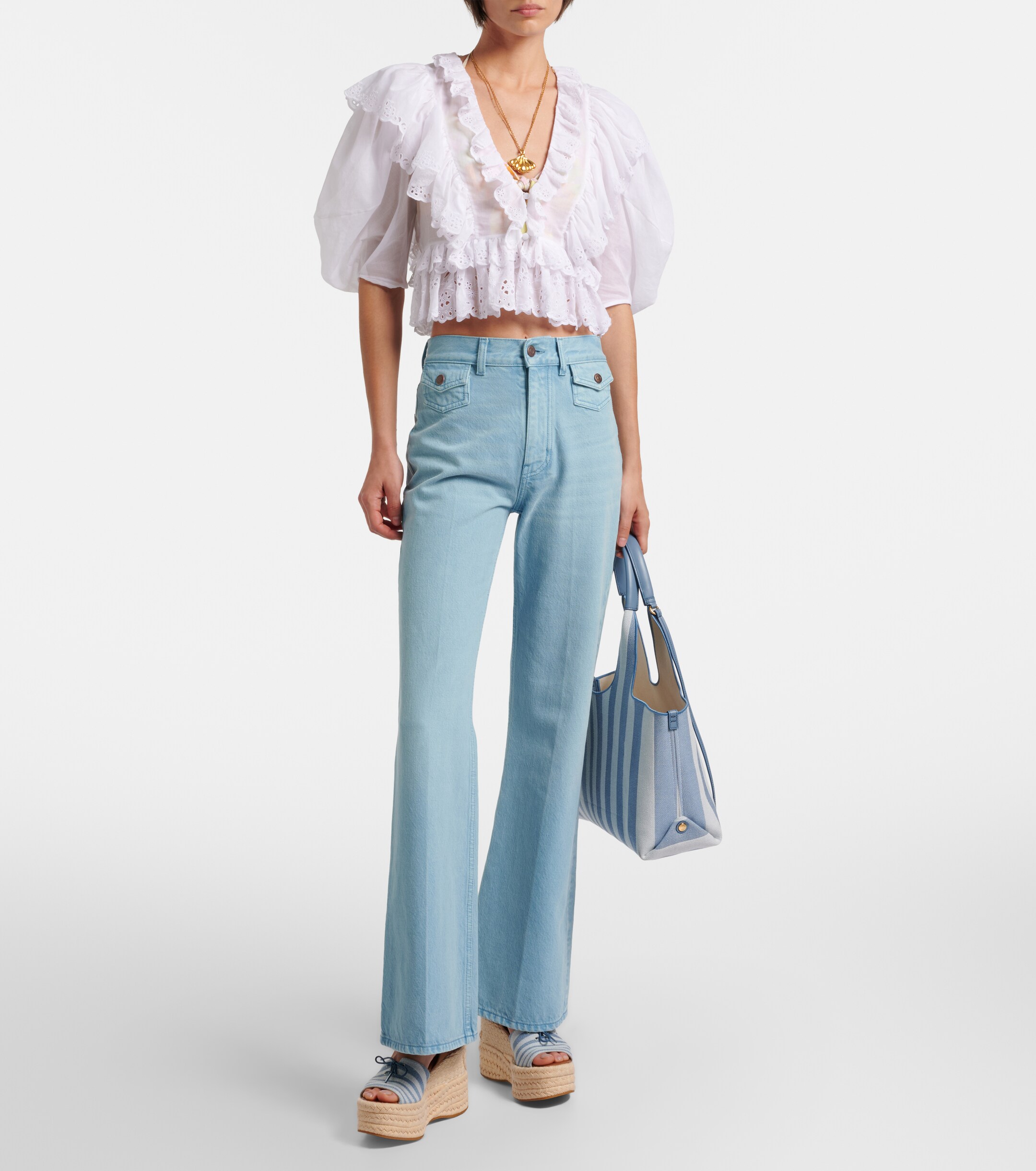 Chloé Chloé Stripy Large logo canvas tote bag