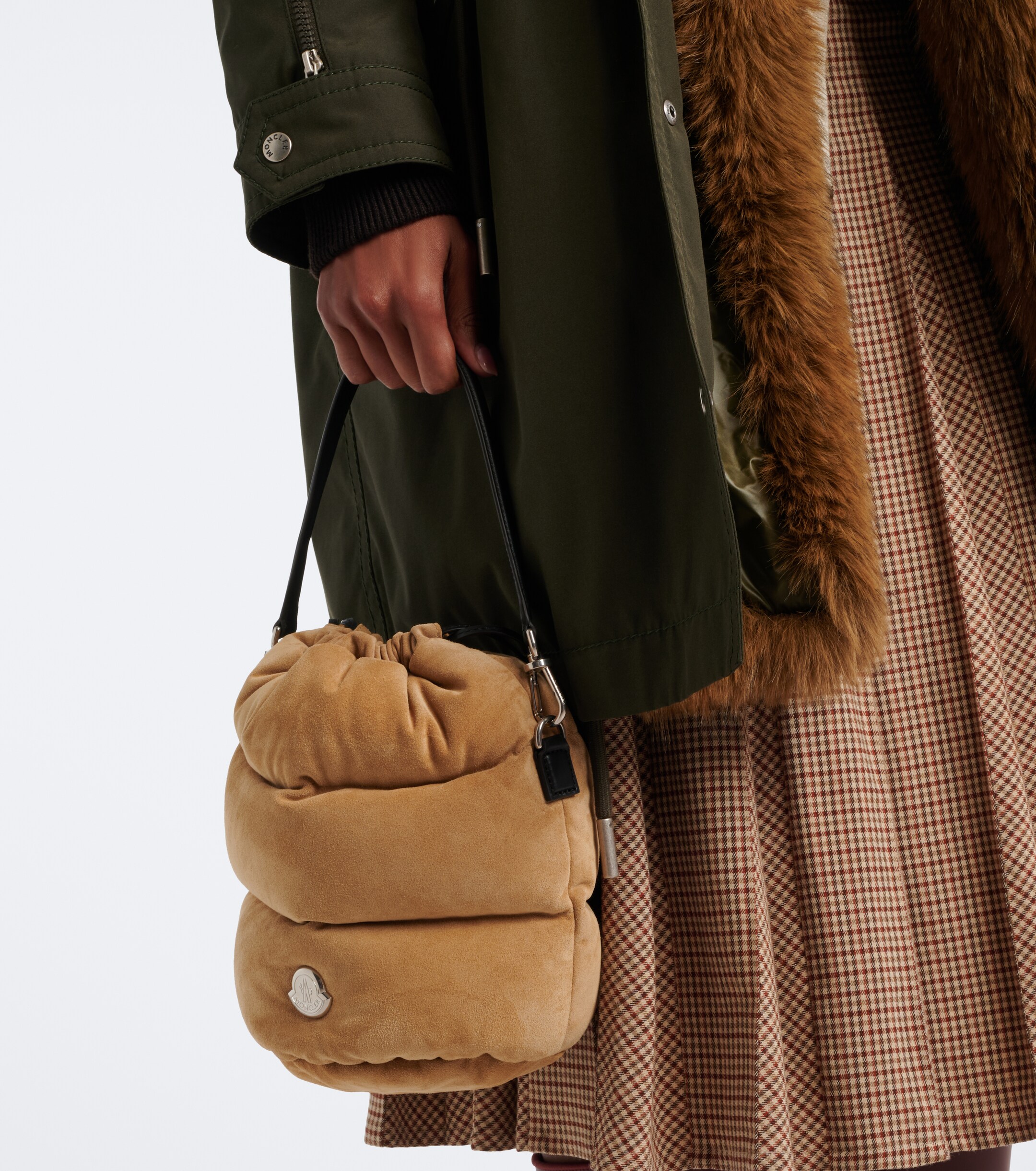 Moncler Caradoc Small suede down bucket bag