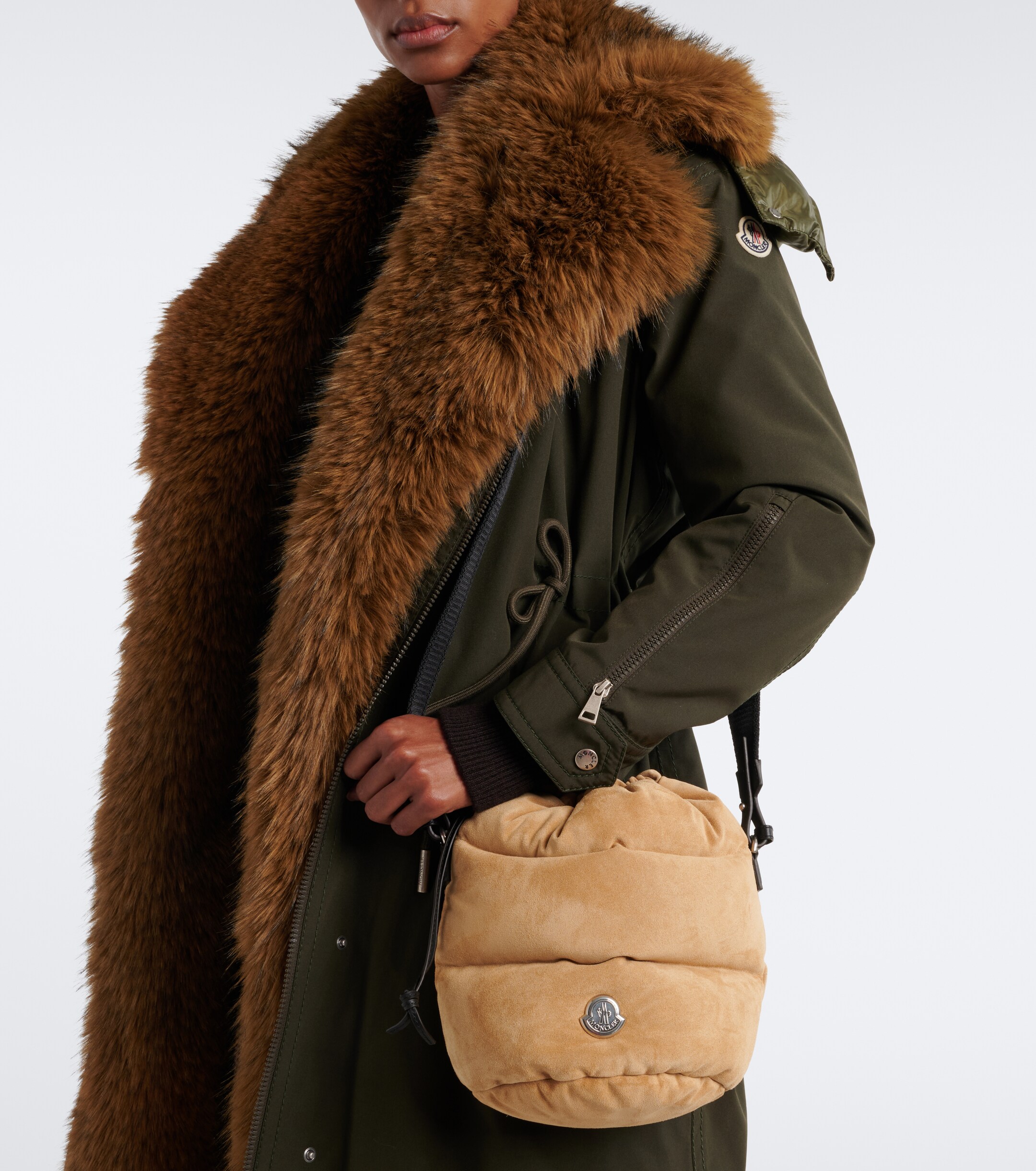Moncler Caradoc Small suede down bucket bag