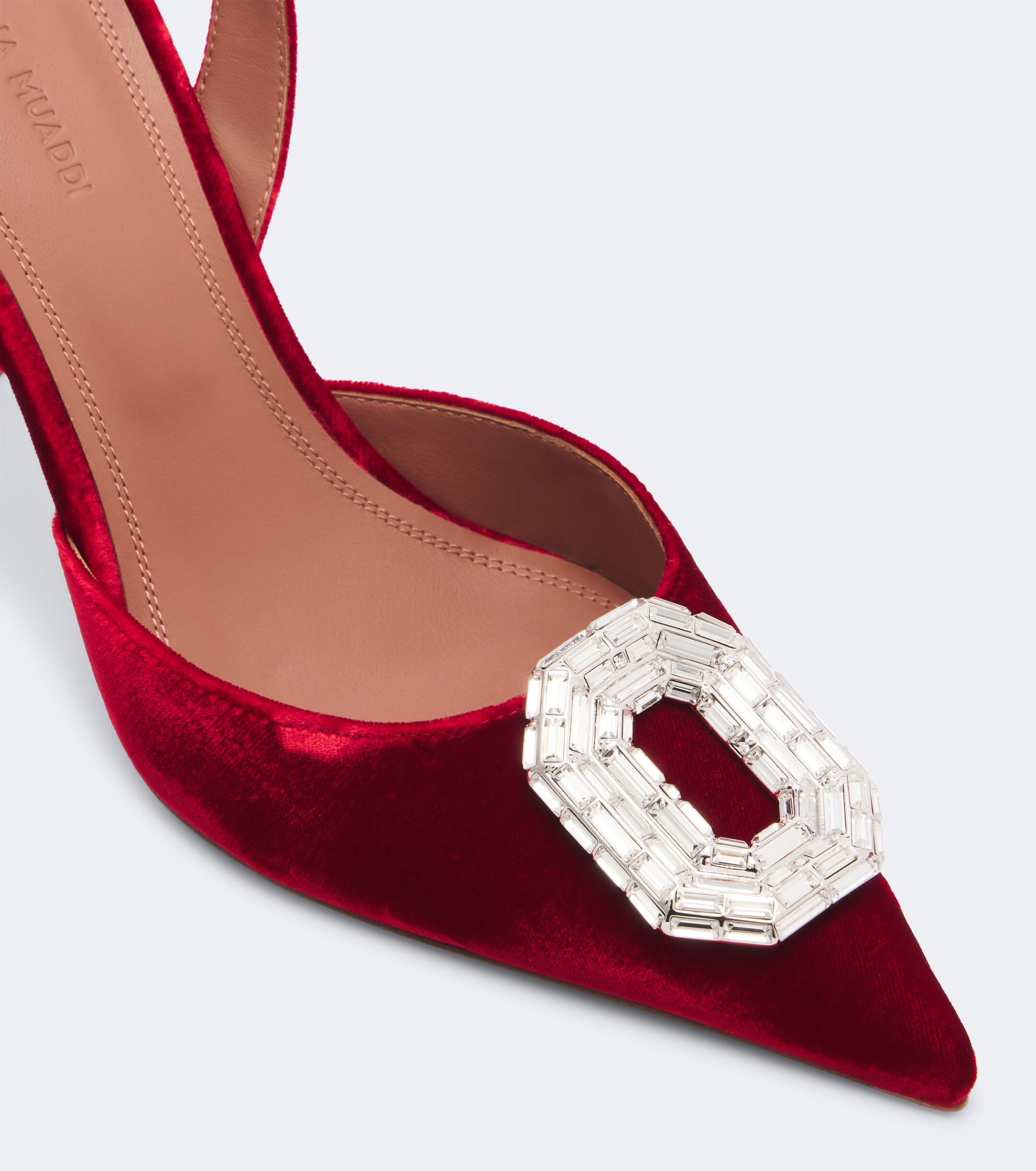 AMINA MUADDI Amina Muaddi Camelia embellished velvet slingback pumps