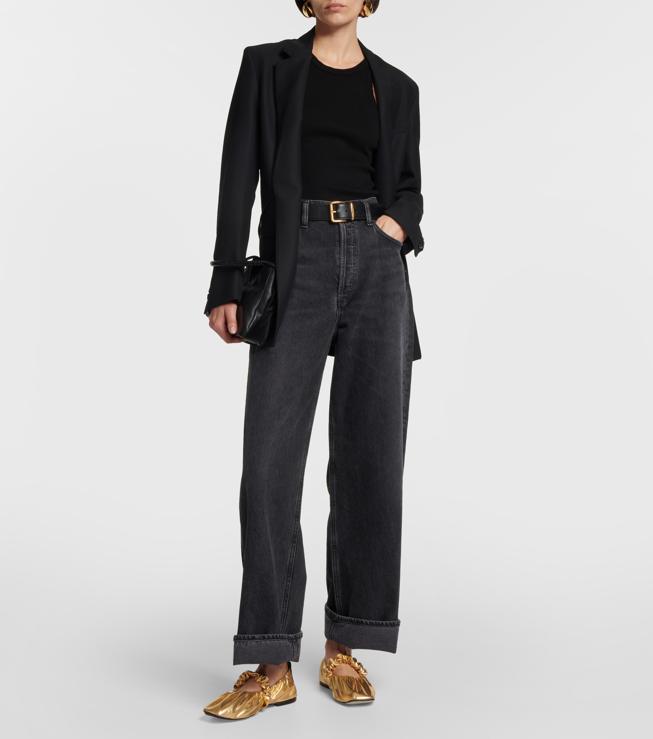 Ganni Black Elasticized Scrunchie Belt Ganni - Scrunchie leather ballet flats GANNI main image 3