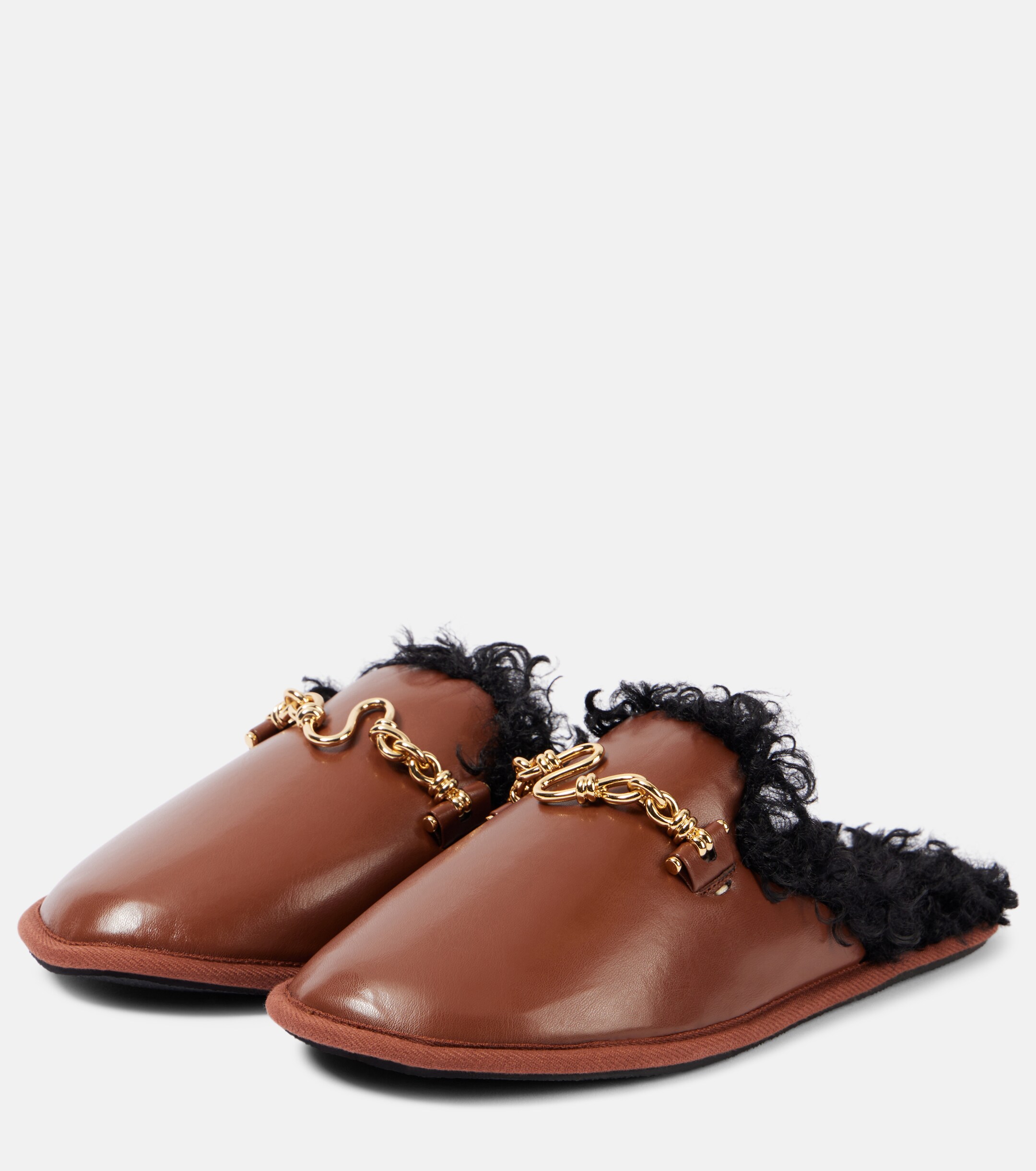 Stella McCartney Ryder teddy-trimmed faux leather mules