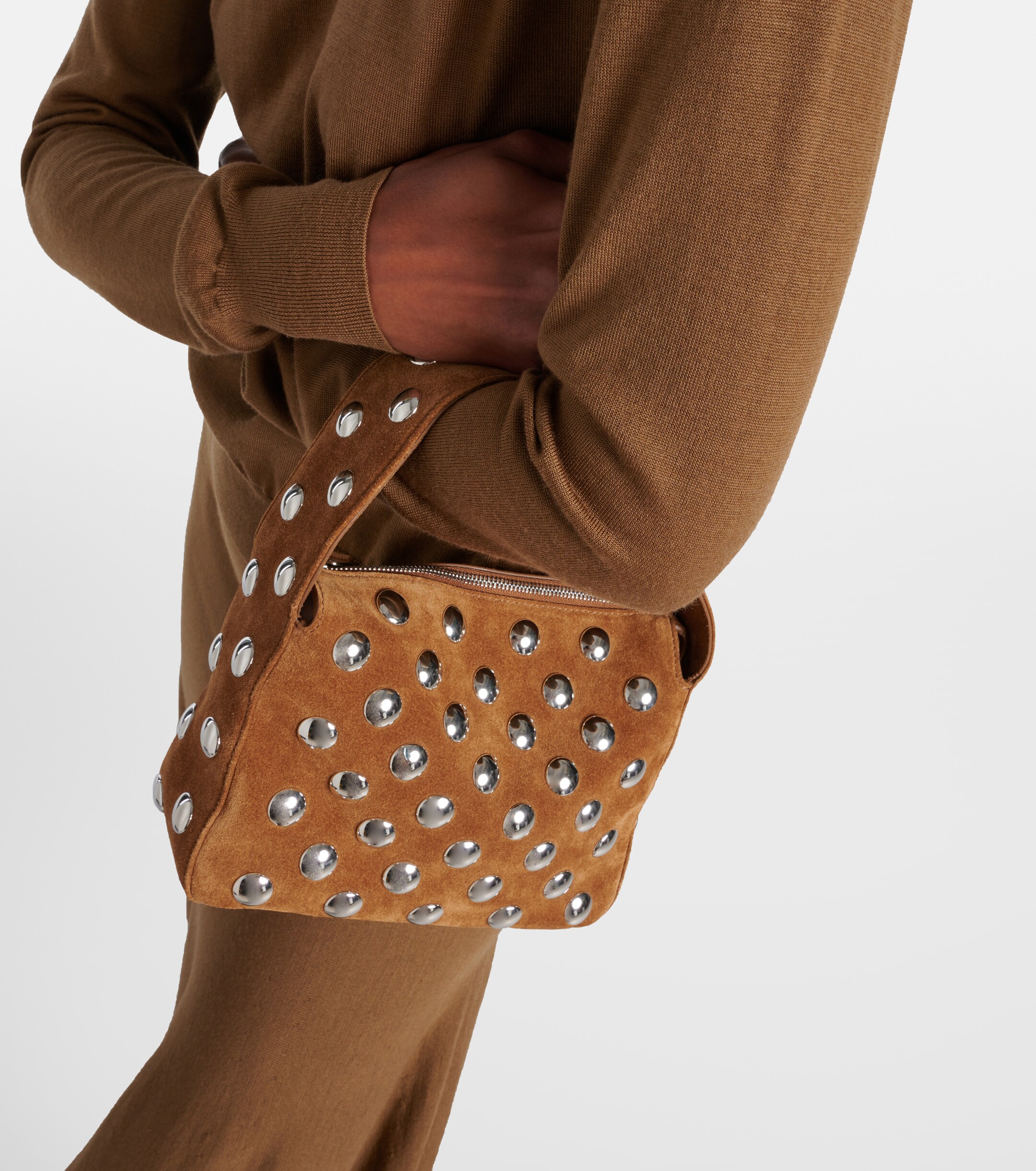 KHAITE Elena Small studded suede shoulder bag