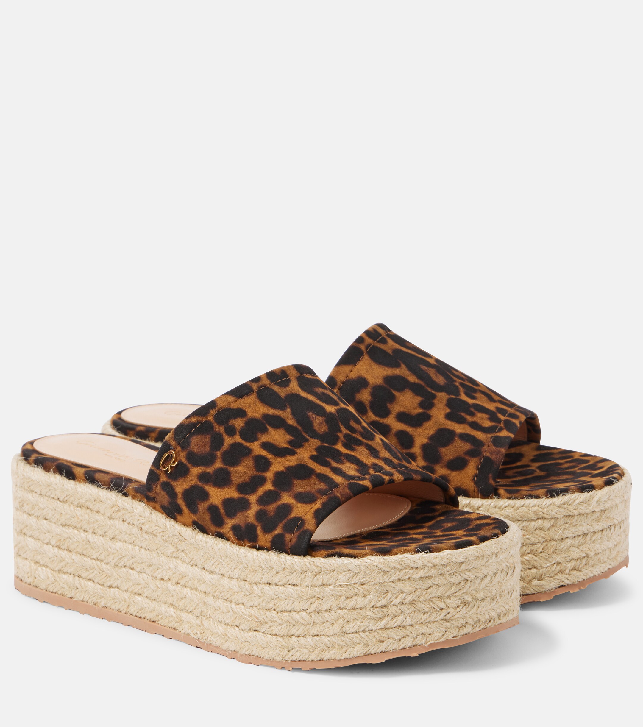 GIANVITO ROSSI Leopard-print suede espadrille slides