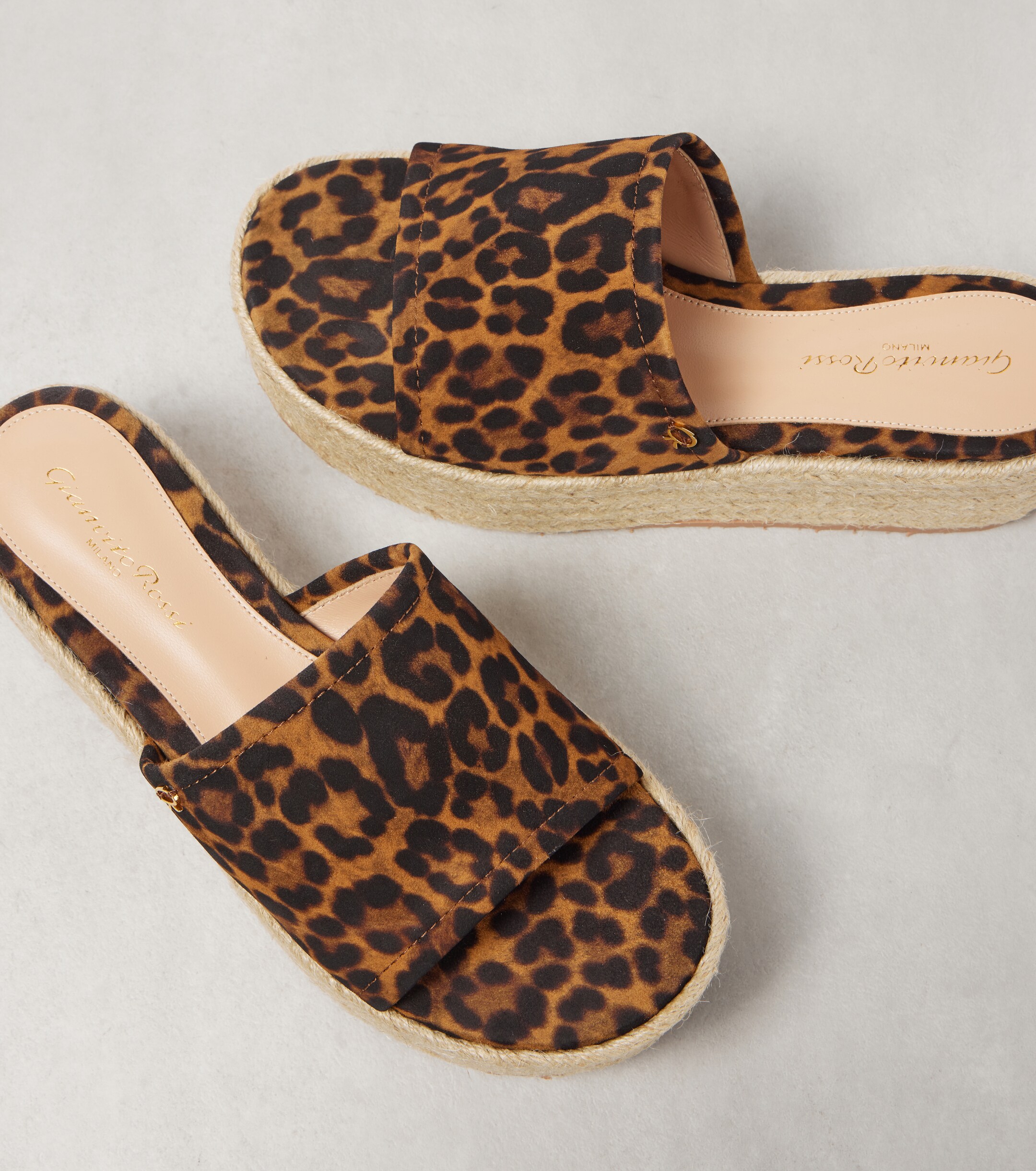 GIANVITO ROSSI Leopard-print suede espadrille slides