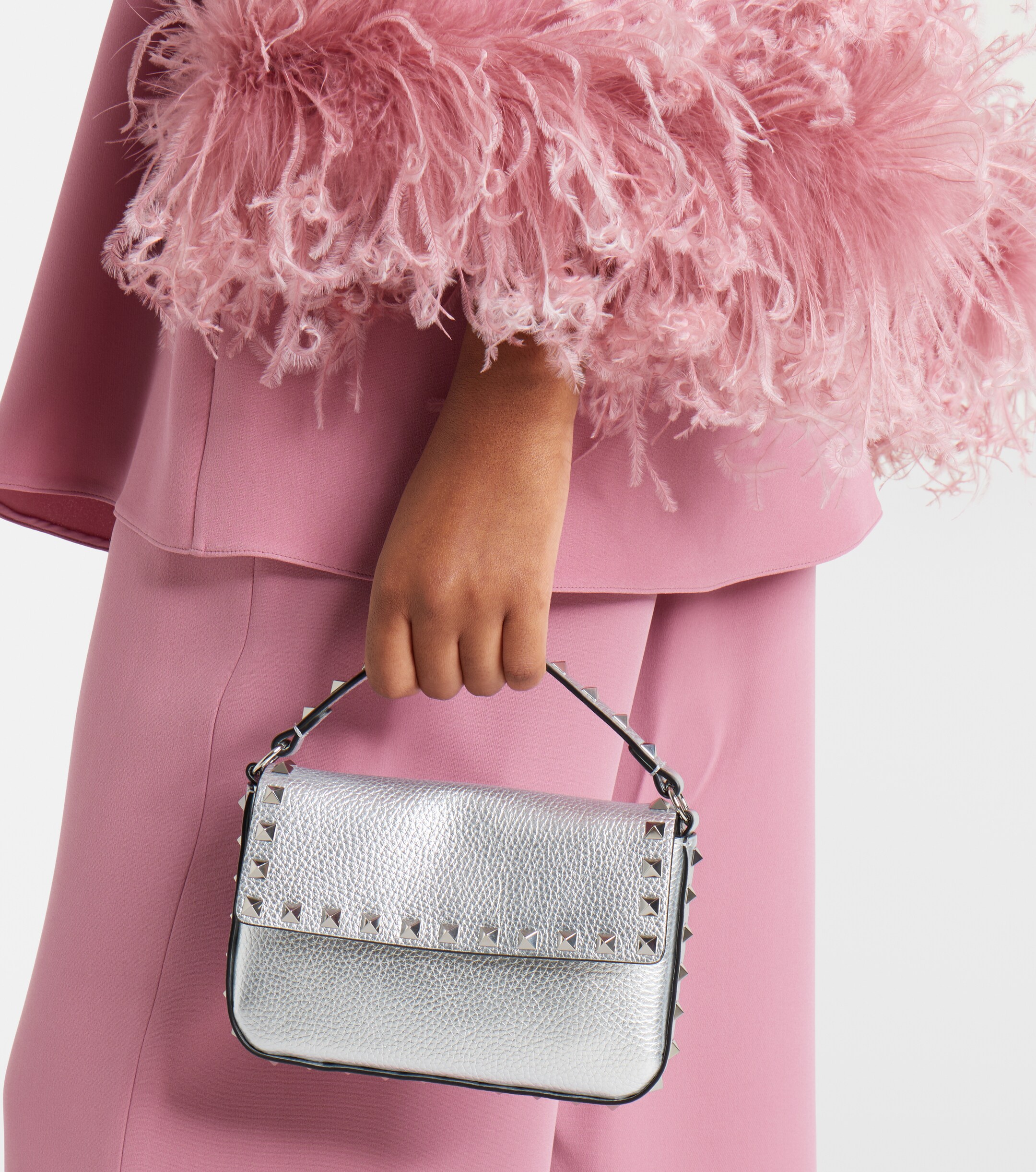 Valentino Garavani Rockstud Small metallic leather top-handle bag thumbnail