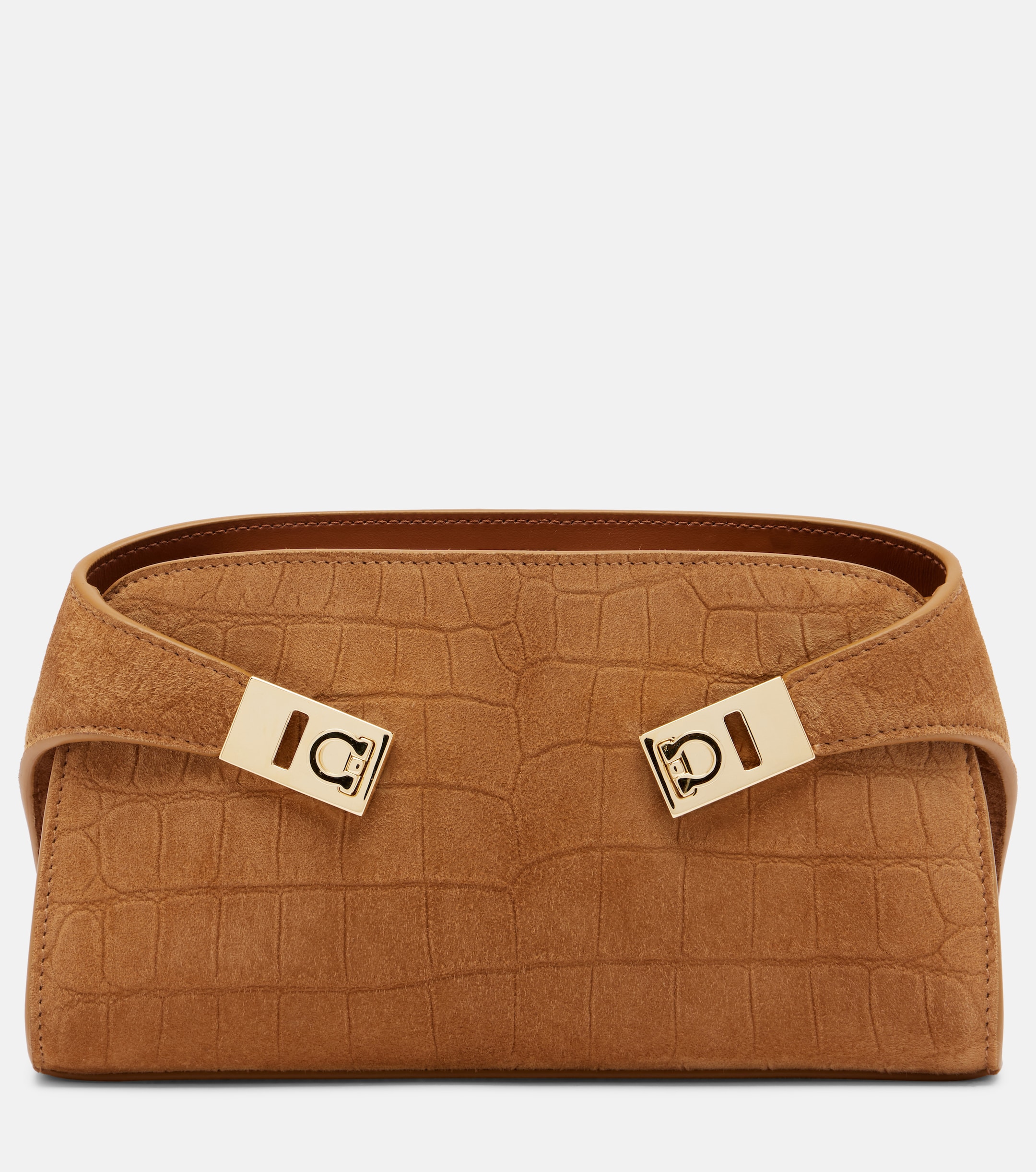 Ferragamo Hug Mini croc-effect suede clutch