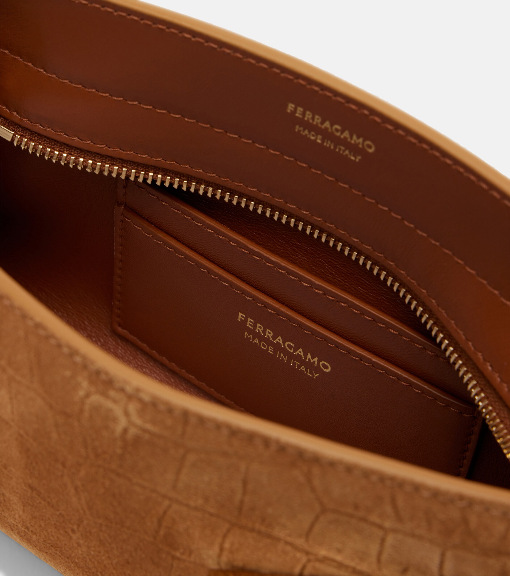 Ferragamo Hug Mini croc-effect suede clutch