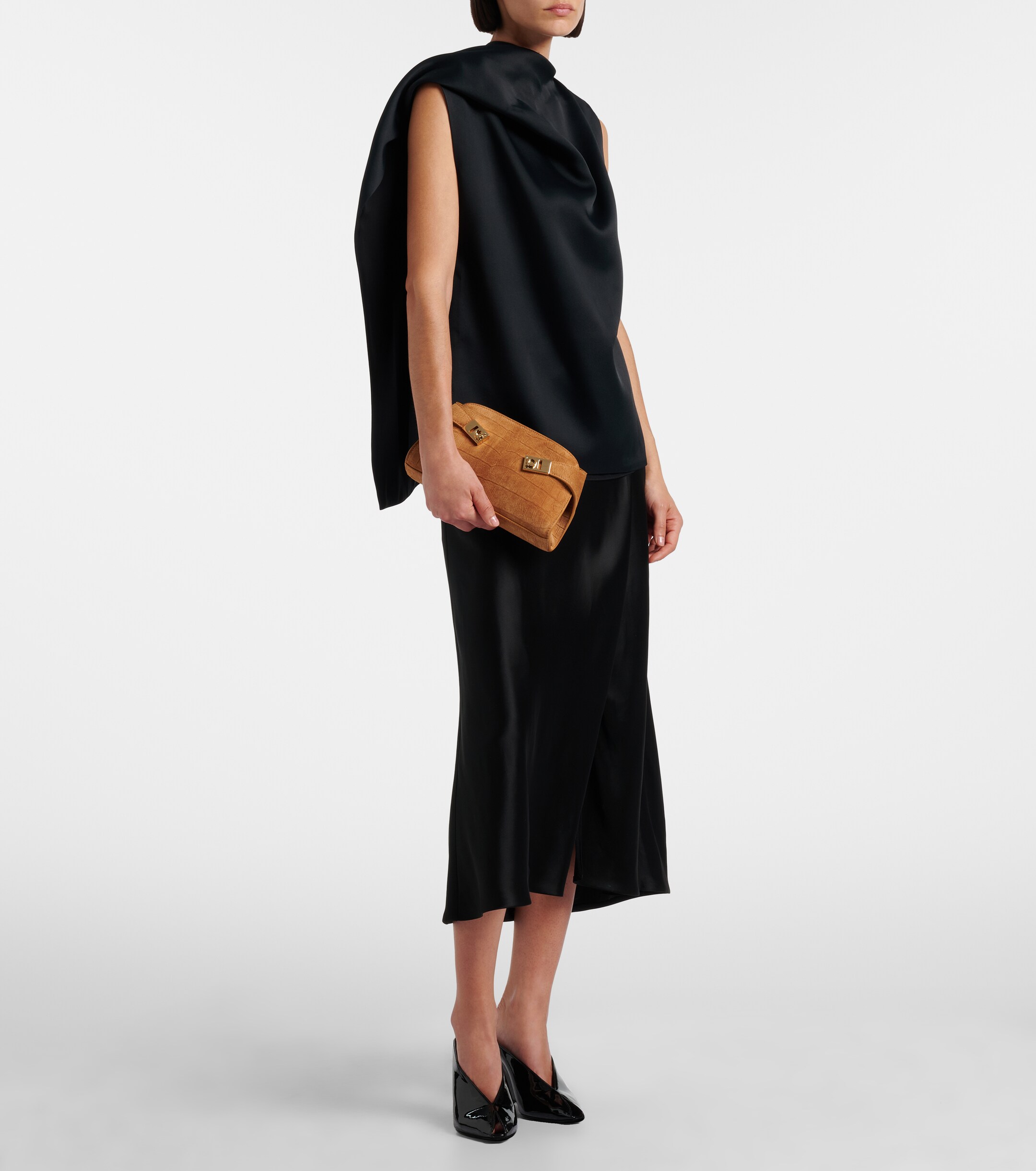 Ferragamo Hug Mini croc-effect suede clutch