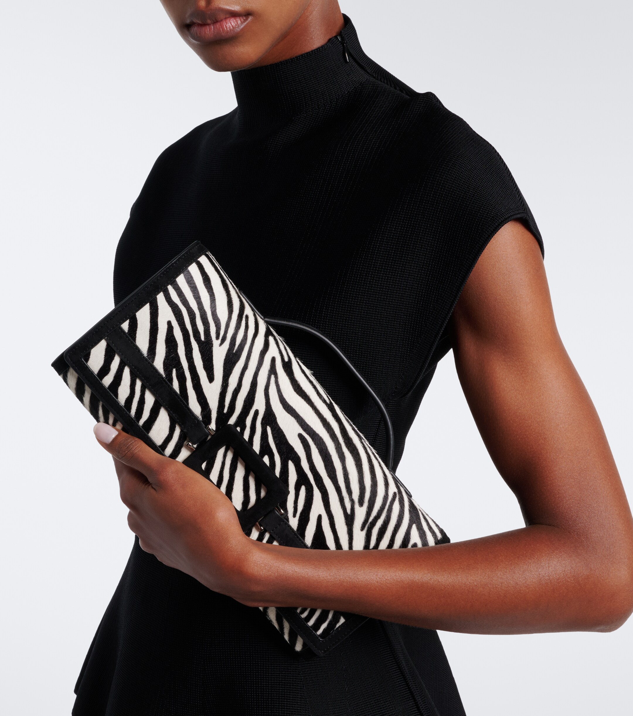 ROGER VIVIER Belle Vivier zebra-print calf hair clutch