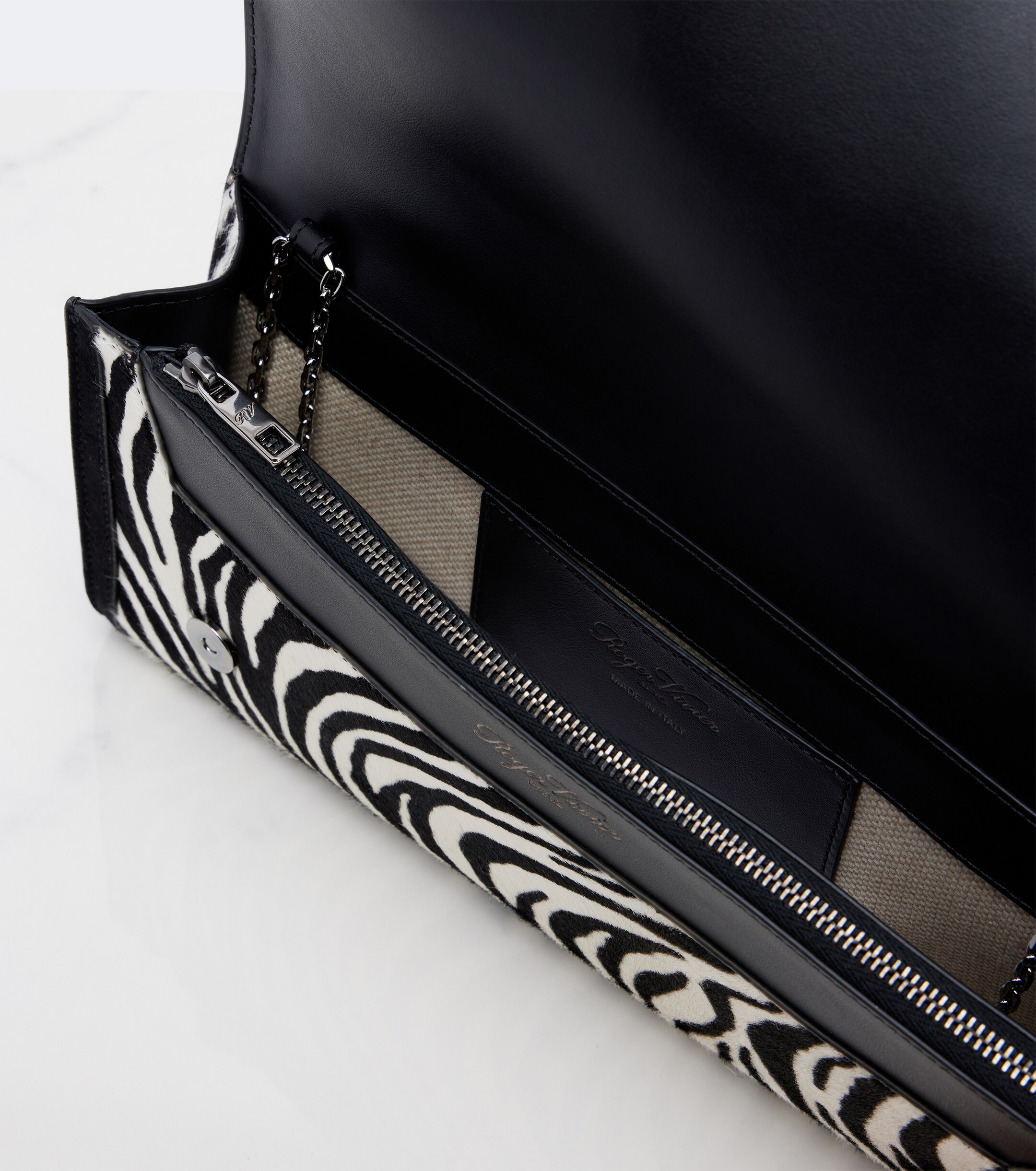 ROGER VIVIER Belle Vivier zebra-print calf hair clutch