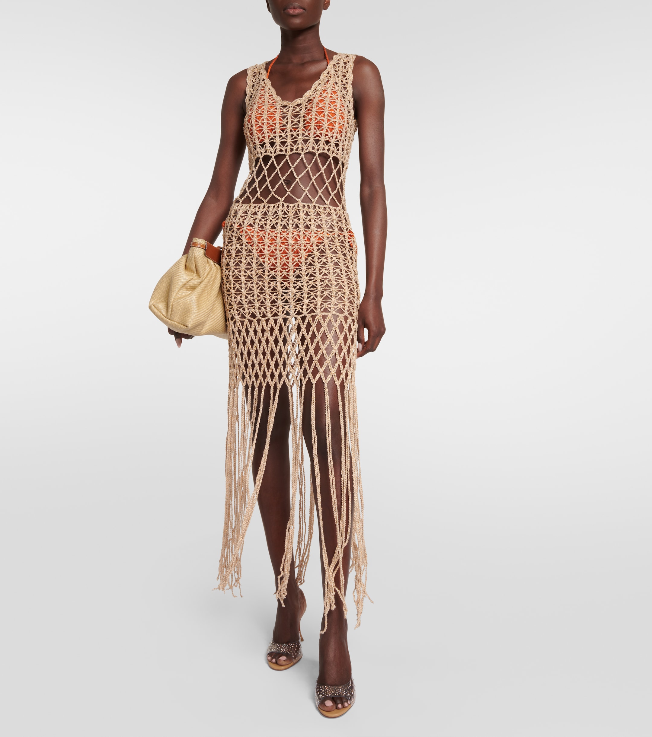 Anna Kosturova Fringe-trimmed crochet midi dress