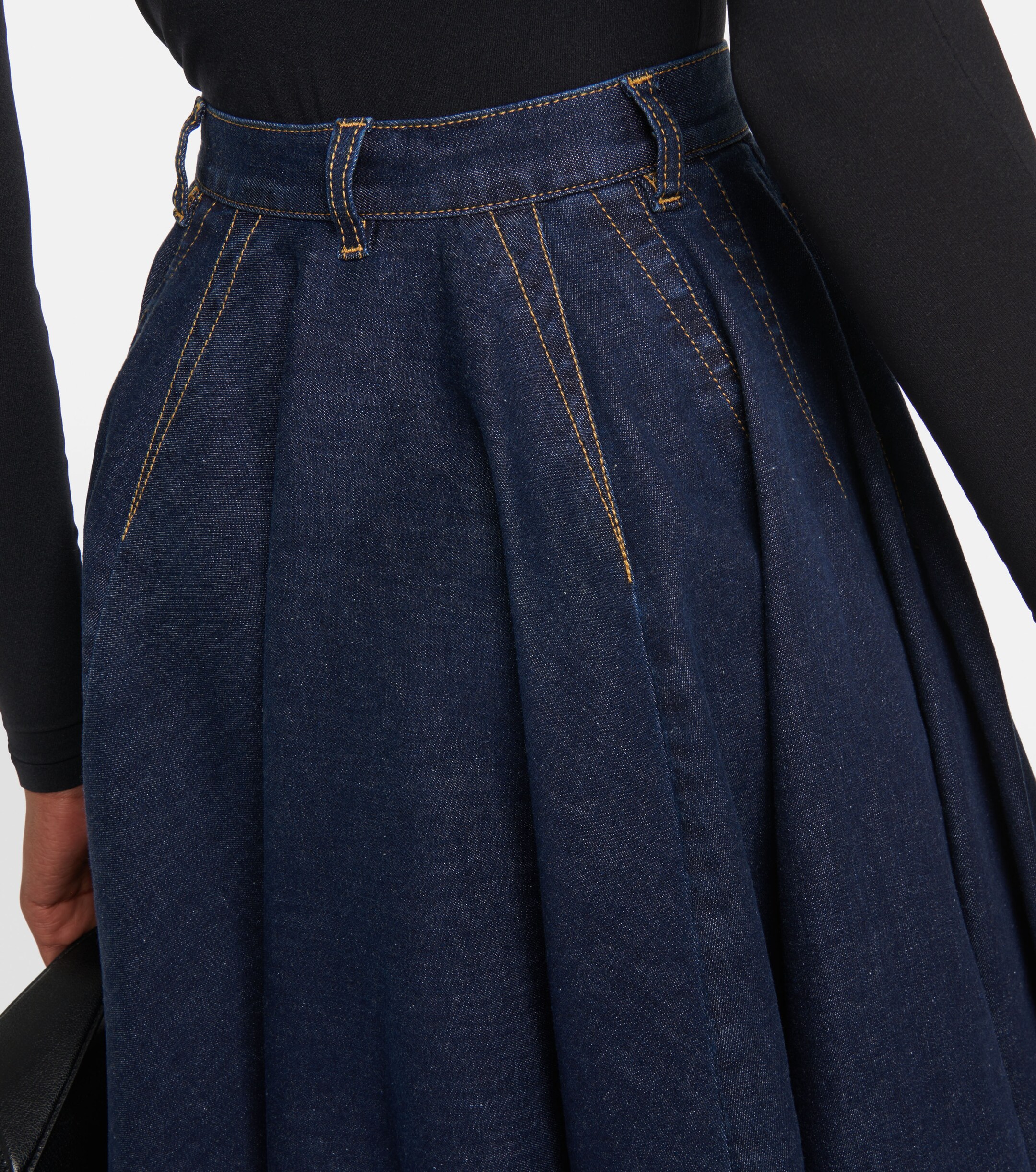 Alaïa Pleated high-rise denim midi skirt