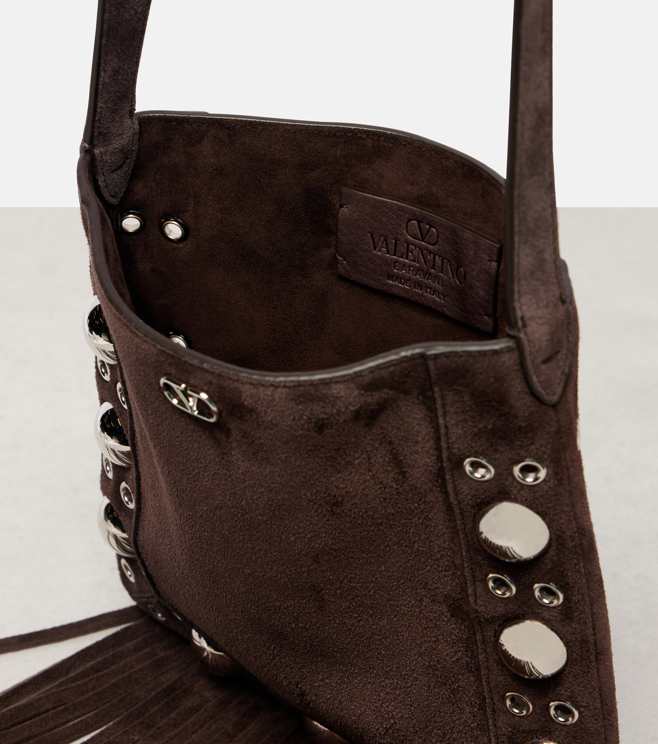 Valentino Garavani Nellcôte Small fringed suede shoulder bag thumbnail