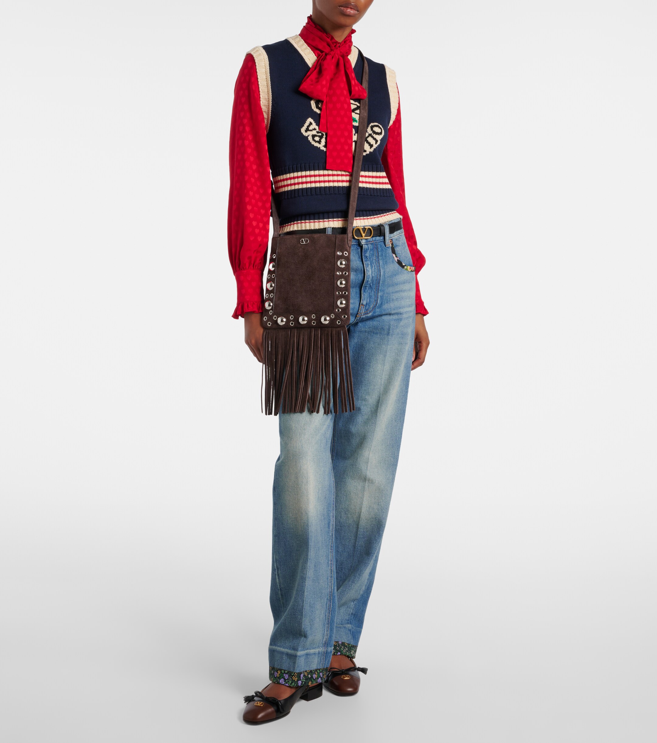 Valentino Garavani Nellcôte Small fringed suede shoulder bag thumbnail