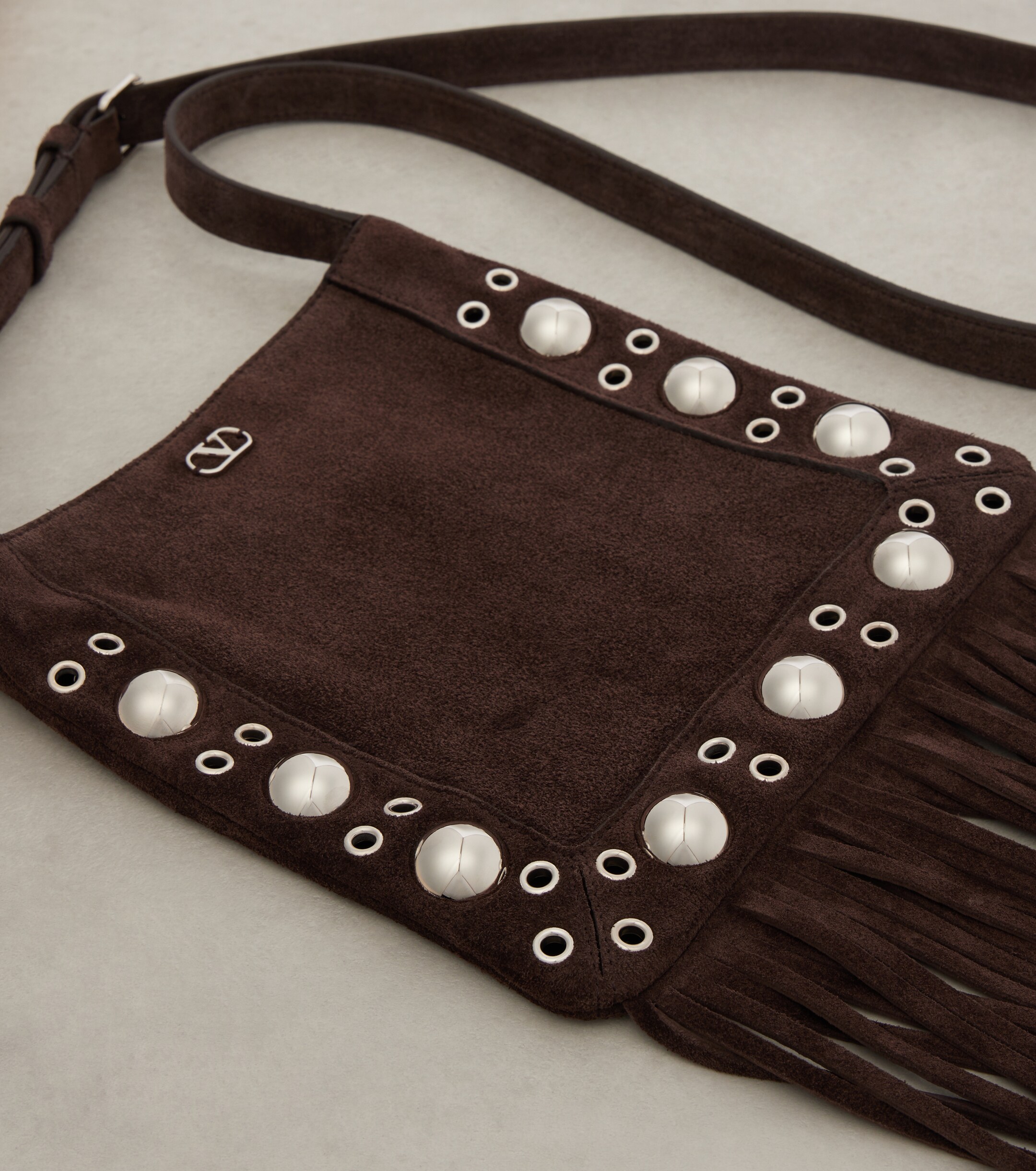 Valentino Garavani Nellcôte Small fringed suede shoulder bag thumbnail